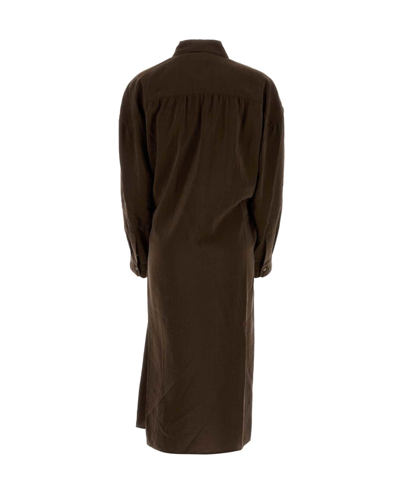 Lemaire Chocolate Silk Blend Shirt Dress - BROWN