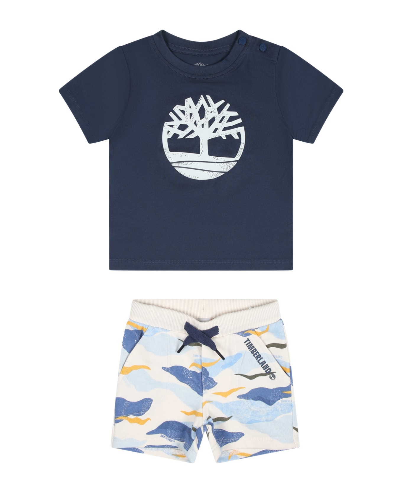 Timberland Blue Set For Baby Boy With Logo - Blue