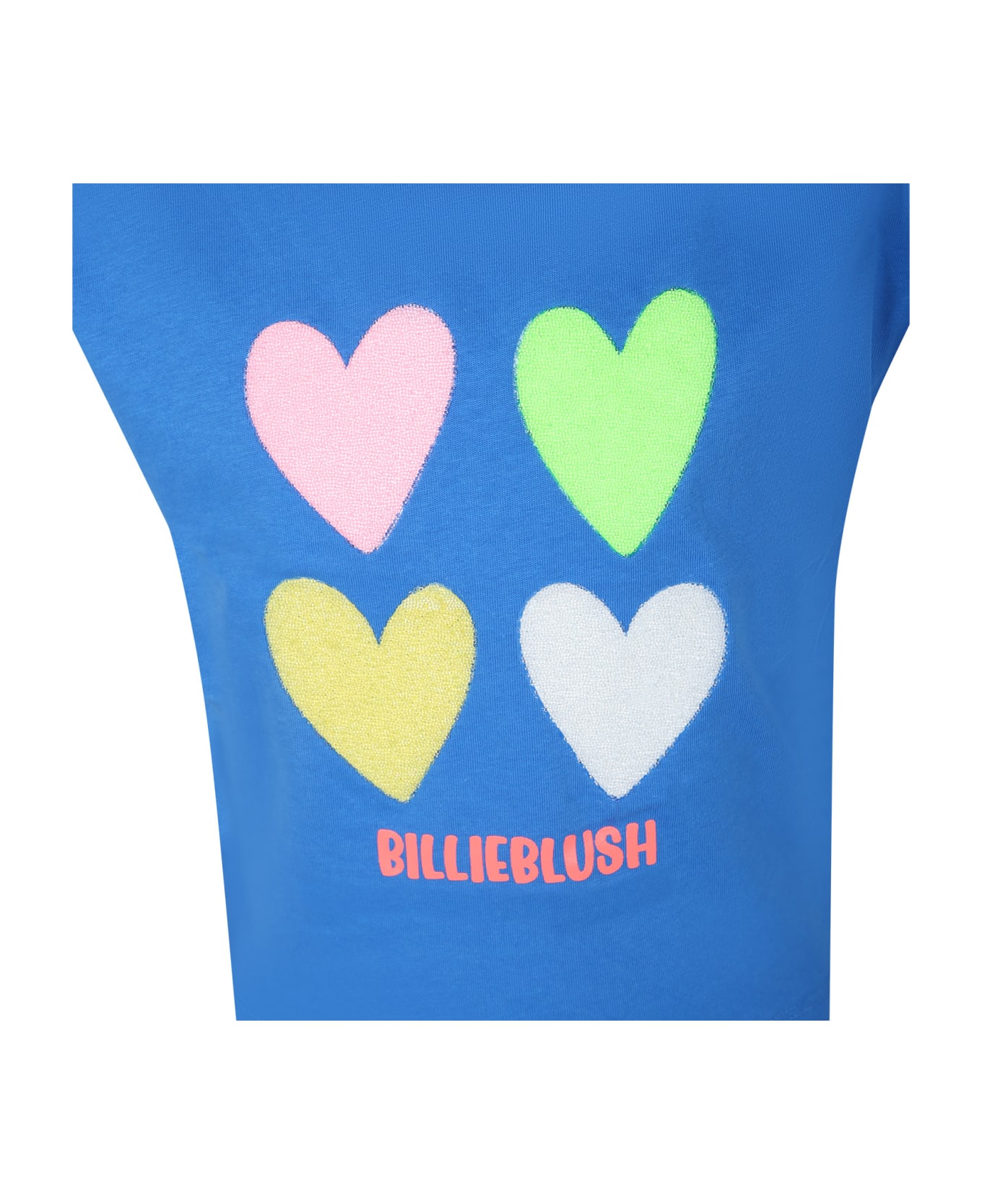 Billieblush Light Blue T-shirt With Multicolor Hearts And Logo - Light Blue