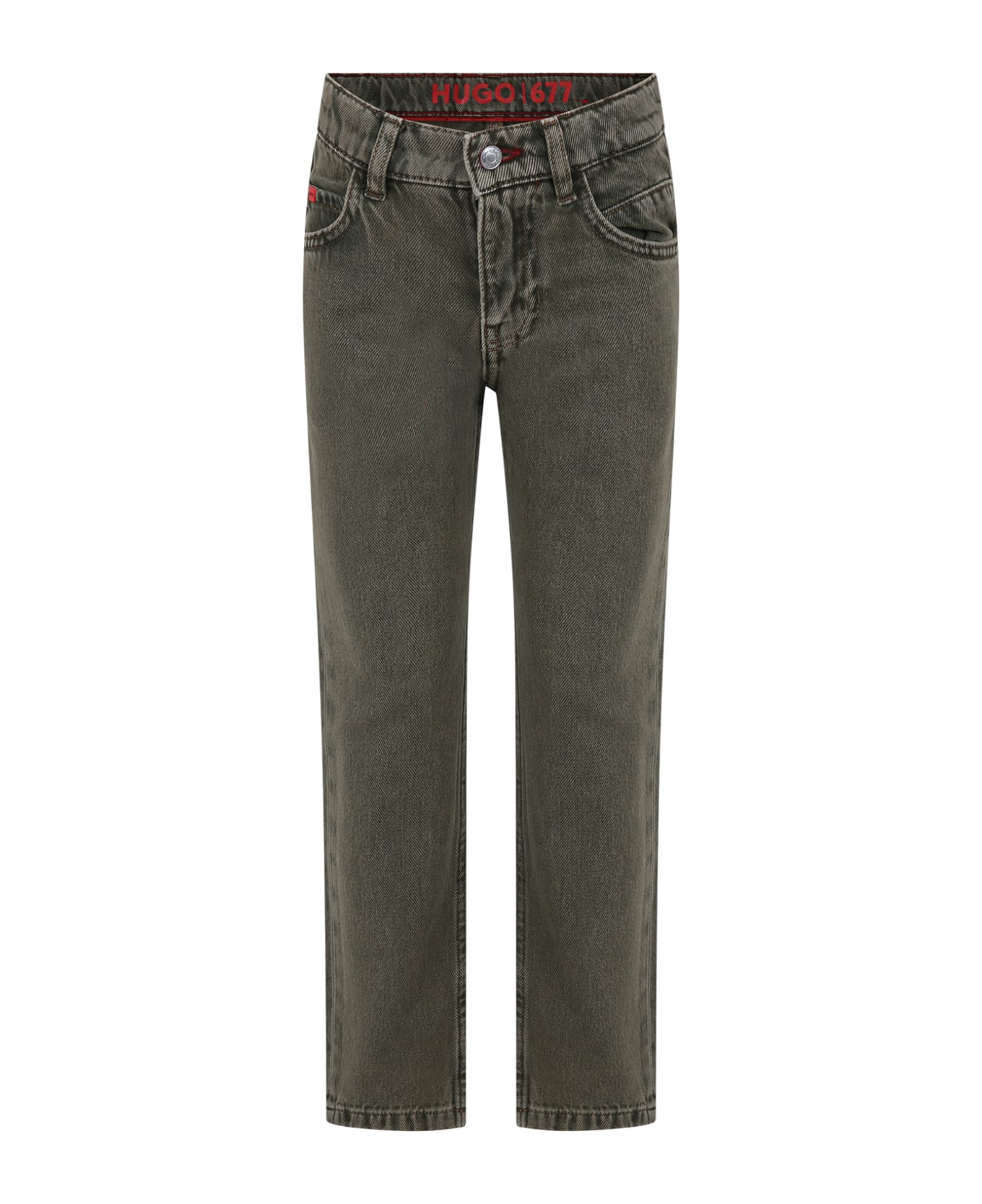 Hugo Boss Green Jeans For Boy With Logo - Green ボトムス