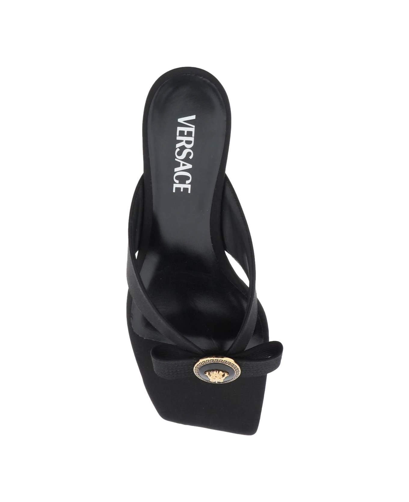 Versace Gianni Ribbon Thong Mules - Black versace gold
