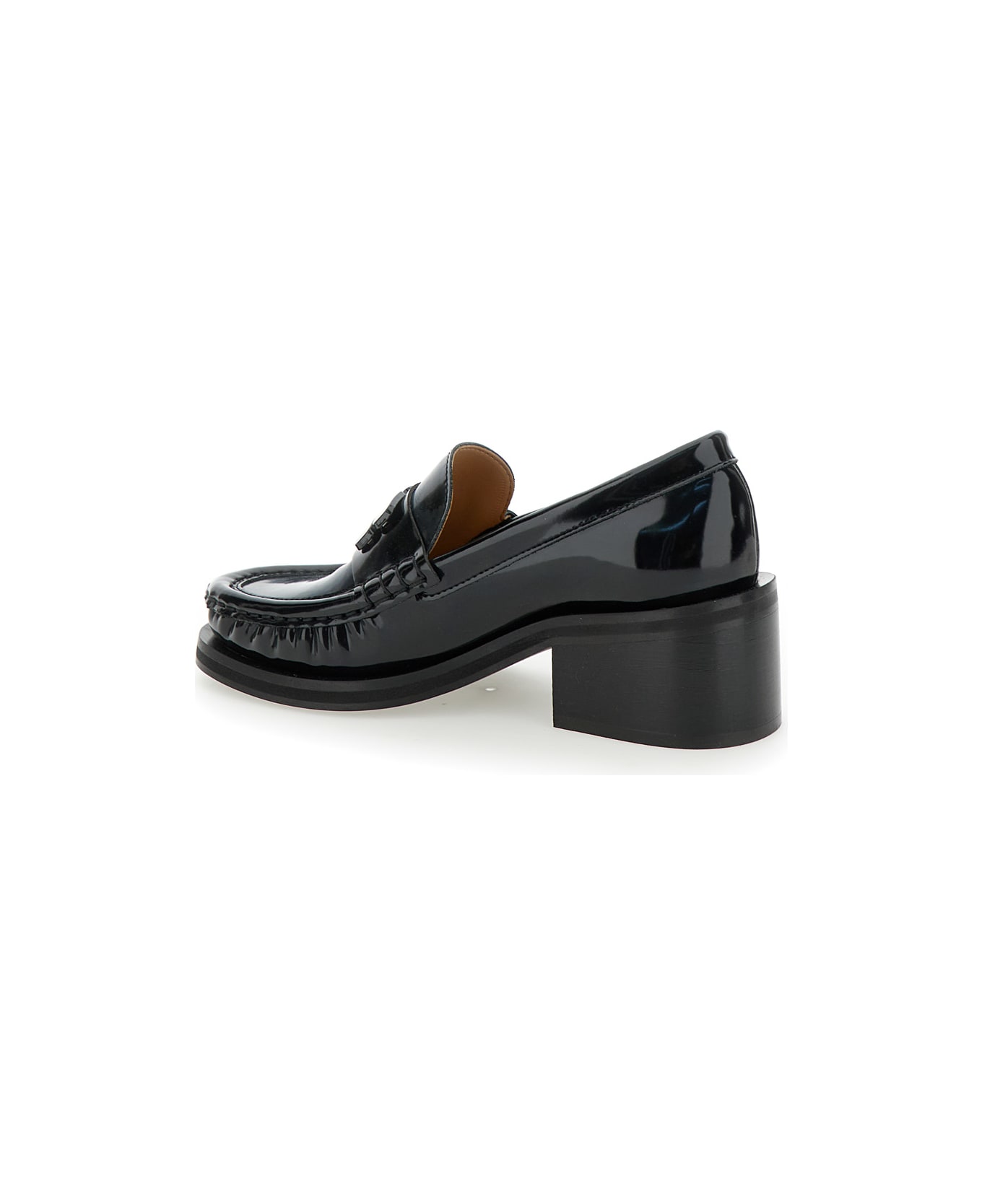 Ganni Butterfly Mid Heel Loafer Patent - Nero ハイヒール