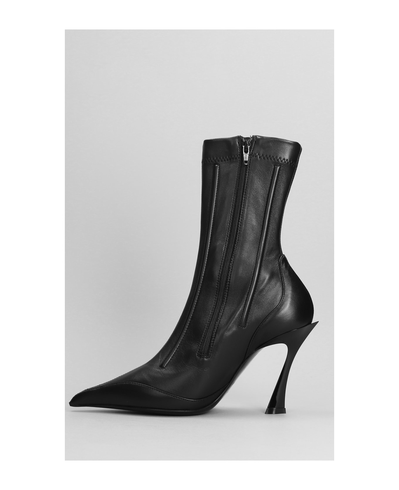 Mugler High Heels Ankle Boots In Black Leather - Black ブーツ