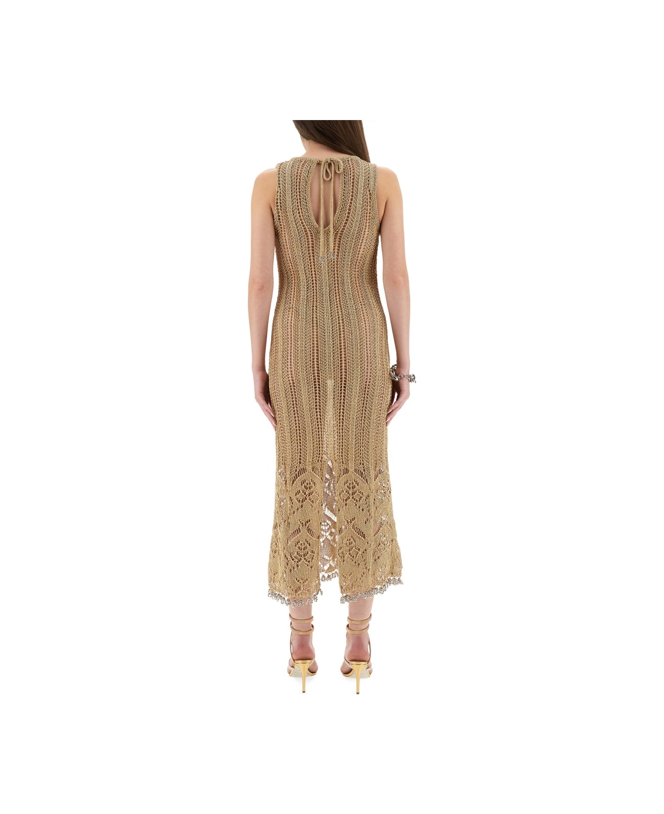 Paco Rabanne Long Crochet Dress - GOLD