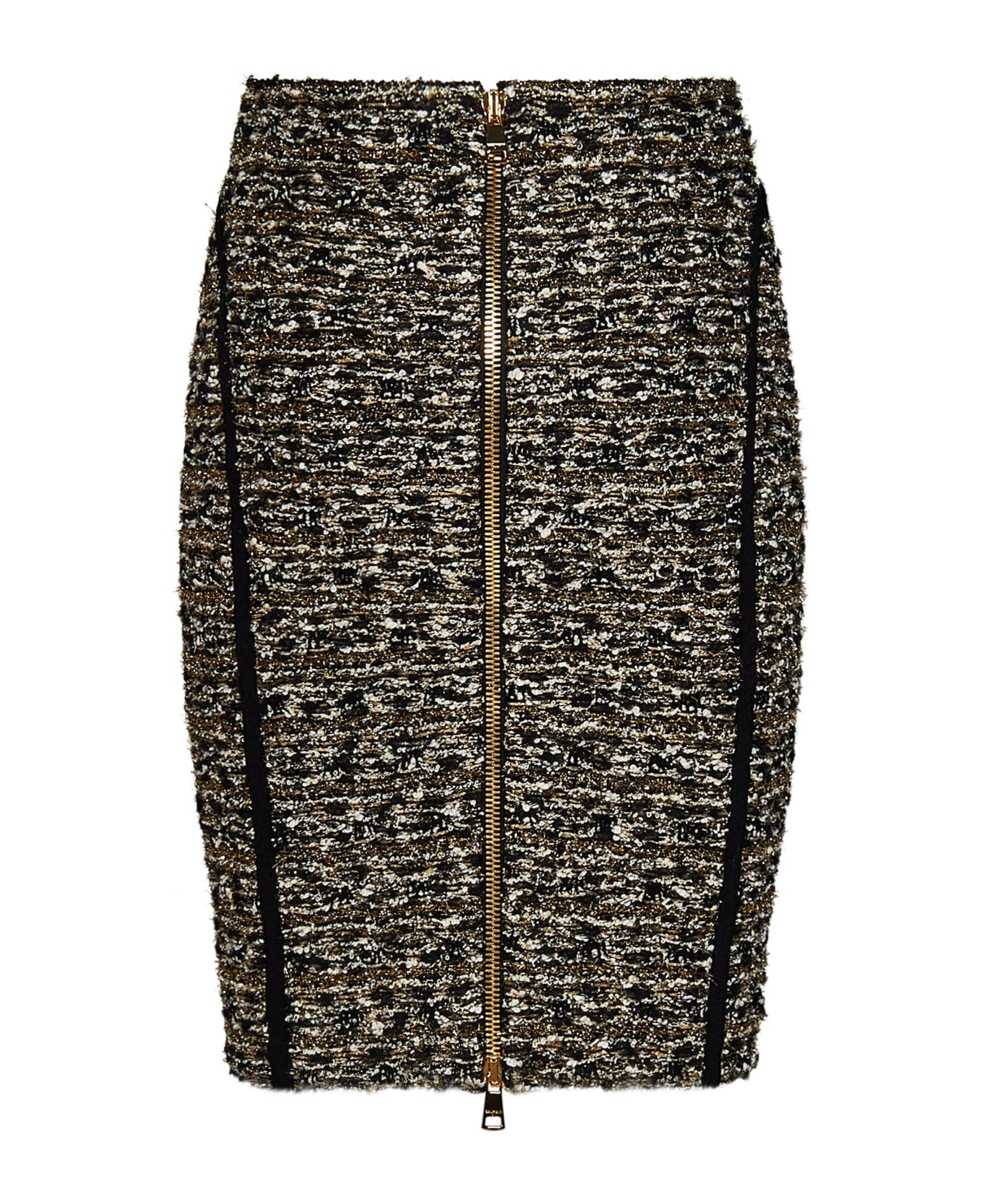 Balmain Tweed Knee Skirt - Ead Noir Or スカート