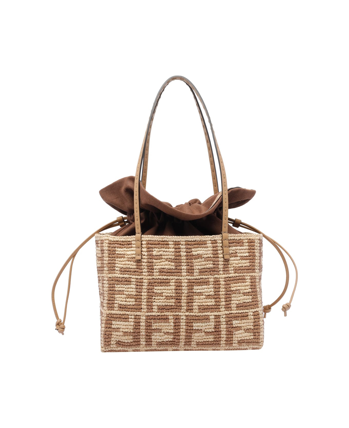 Fendi Small Roll Rafia Shopper - Beige