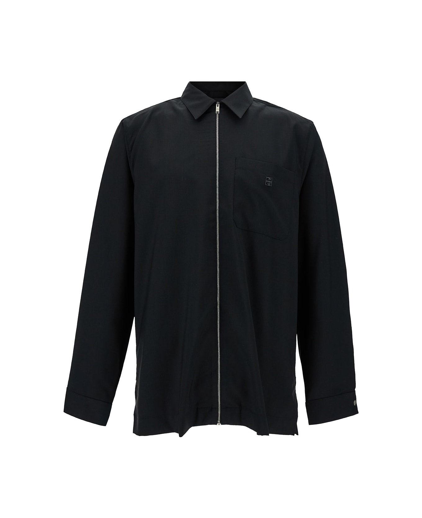 Givenchy Black Shirt With Zip Closure And 4g Logo In Wool Man - Black
