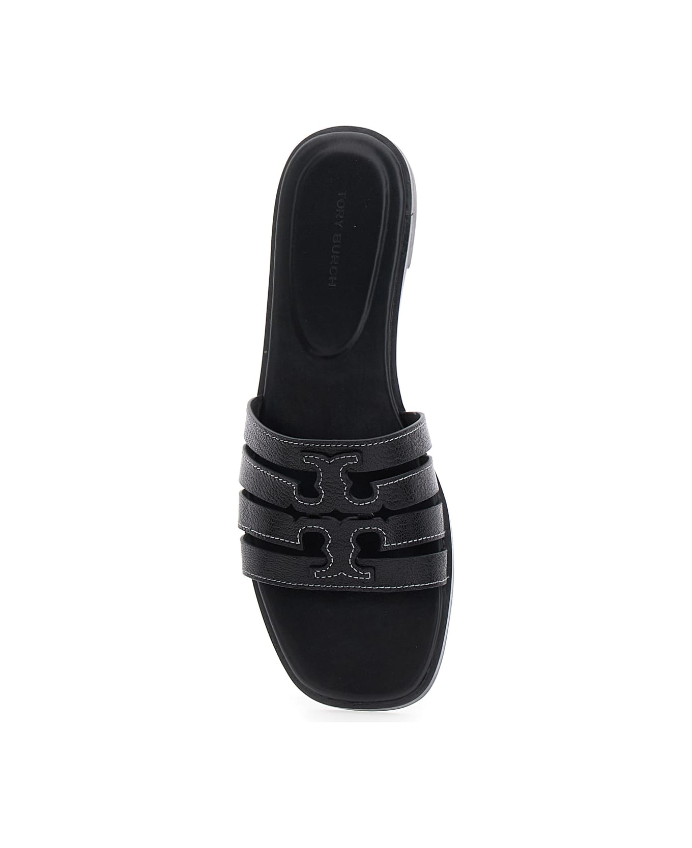 Tory Burch 
ines Cage
 Black Sandals With Double T Motif In Leather Woman - Black