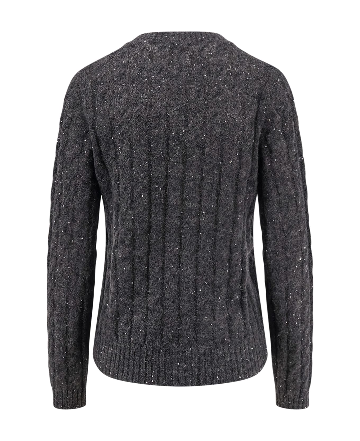 Brunello Cucinelli Wool Blend Sweater With All-over Sequins - Anthracite