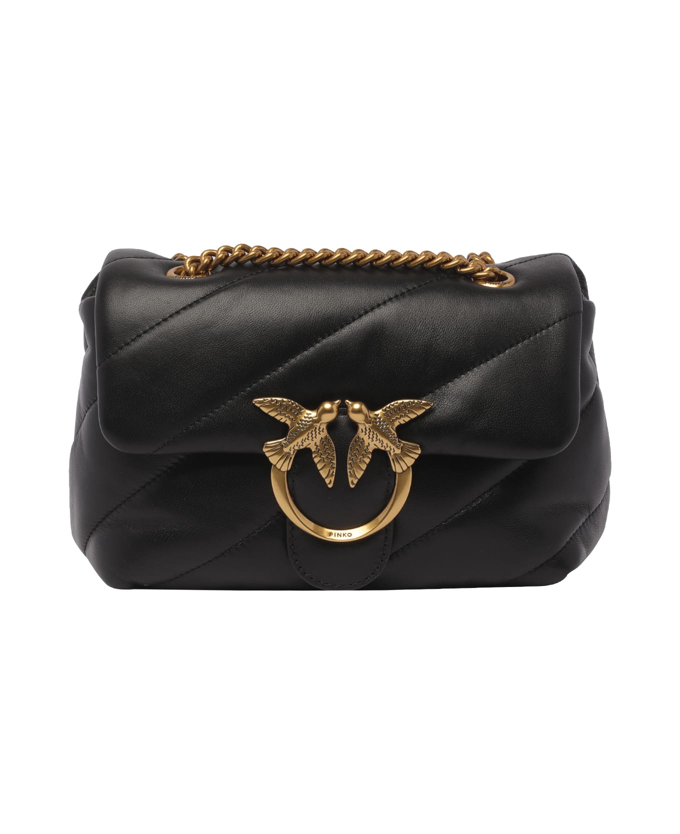 Pinko Love Puffer Mini Shoulder Bag - Q Nero Antique Gold
