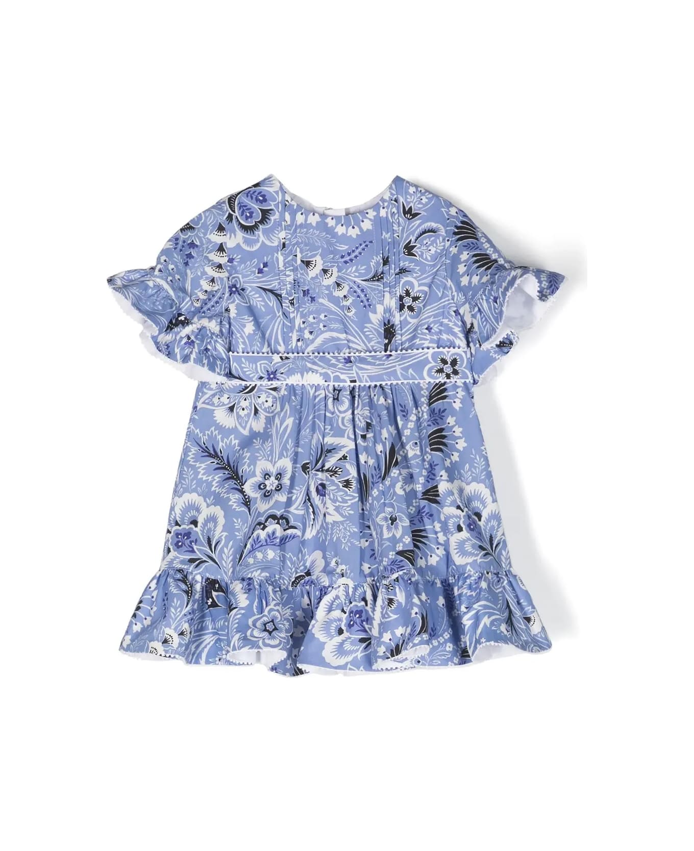 Etro Dress With Ruffles And Light Blue Paisley Print - Blue ボディスーツ＆セットアップ