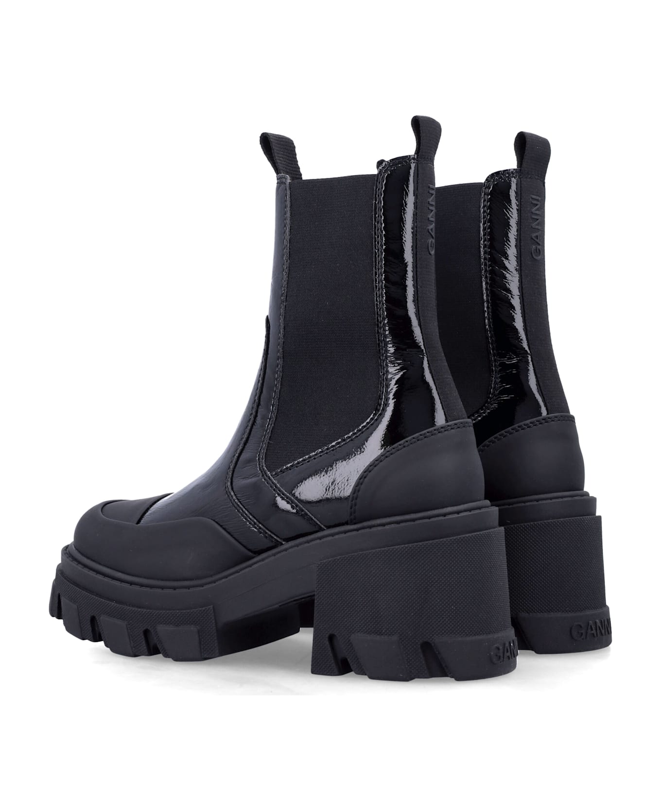 Ganni Cleated Heeled Mid Chelsea Boots - BLACK