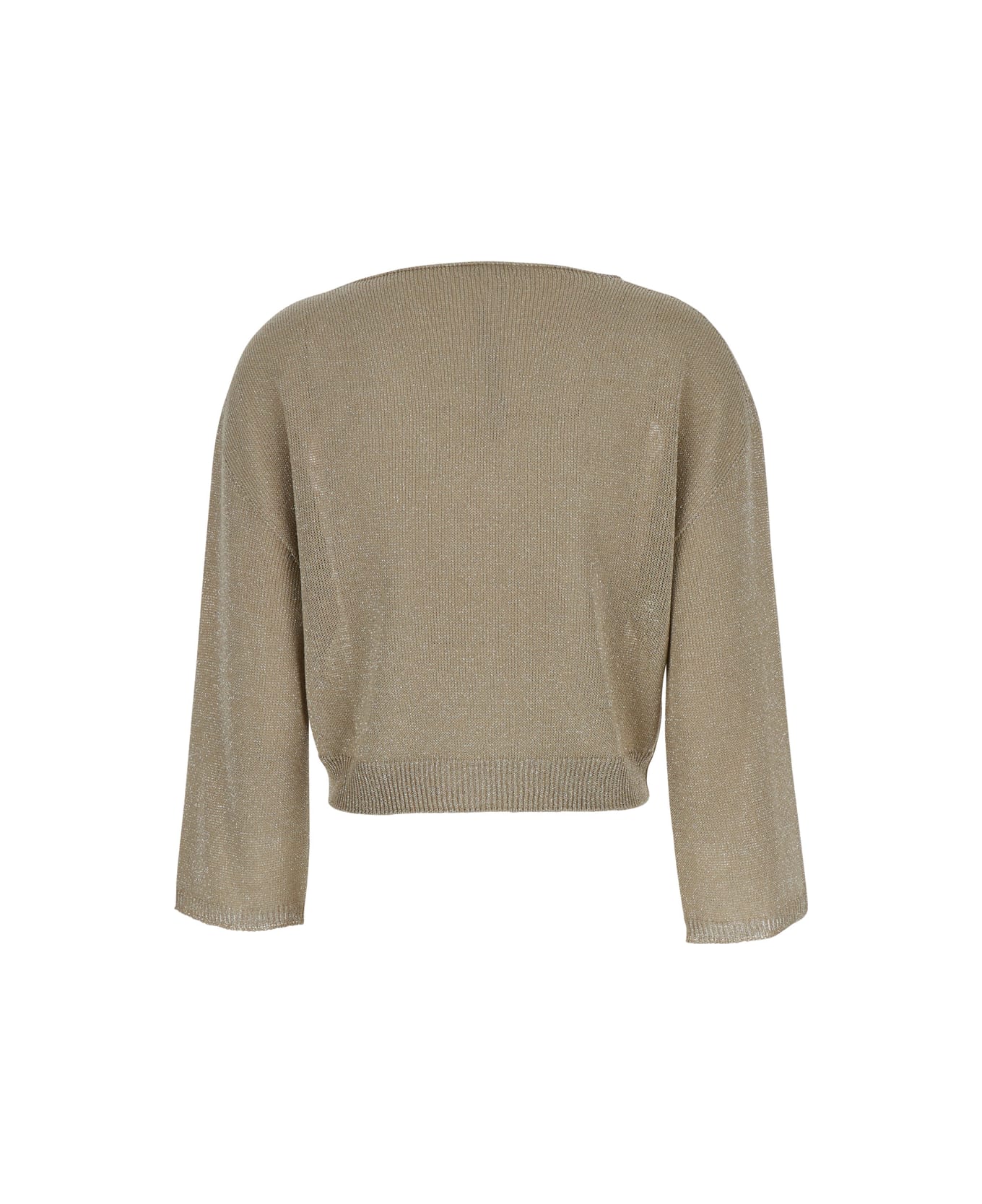 Liu-Jo Beige V Neckline Sweater In Lurex Woman - Metallic ニットウェア