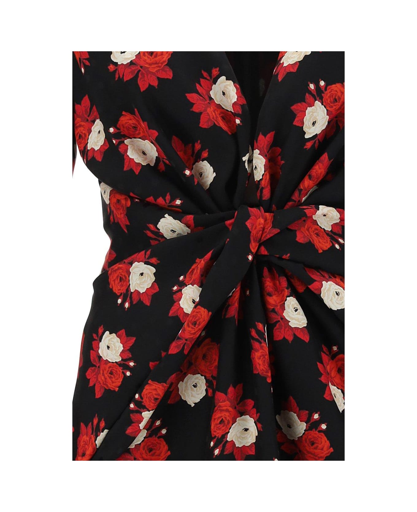 Saint Laurent V-neck Long-sleeved Dress - Black/crimson ワンピース＆ドレス
