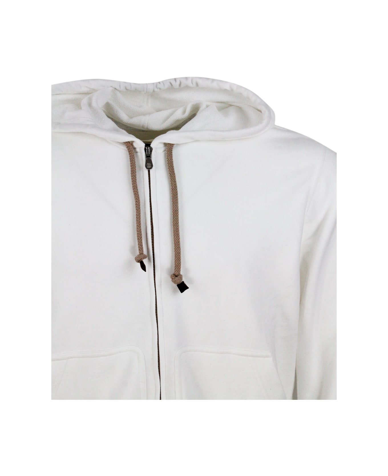 Brunello Cucinelli Hooded Sweatshirt With Drawstring And Zip Closure - White