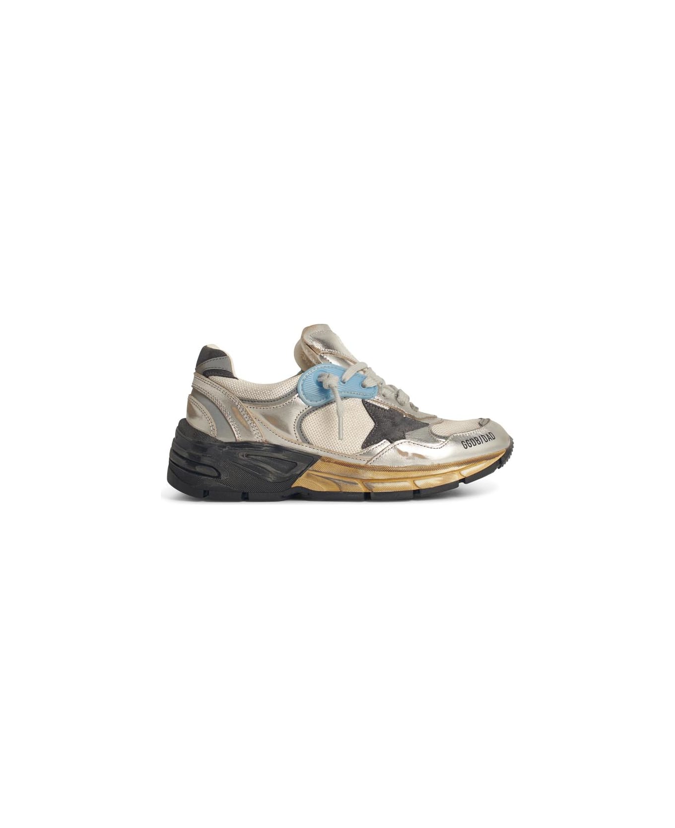 Golden Goose Dad-star' Woman In Mesh And Silver Laminated Leather With Black Suede Star - Silver