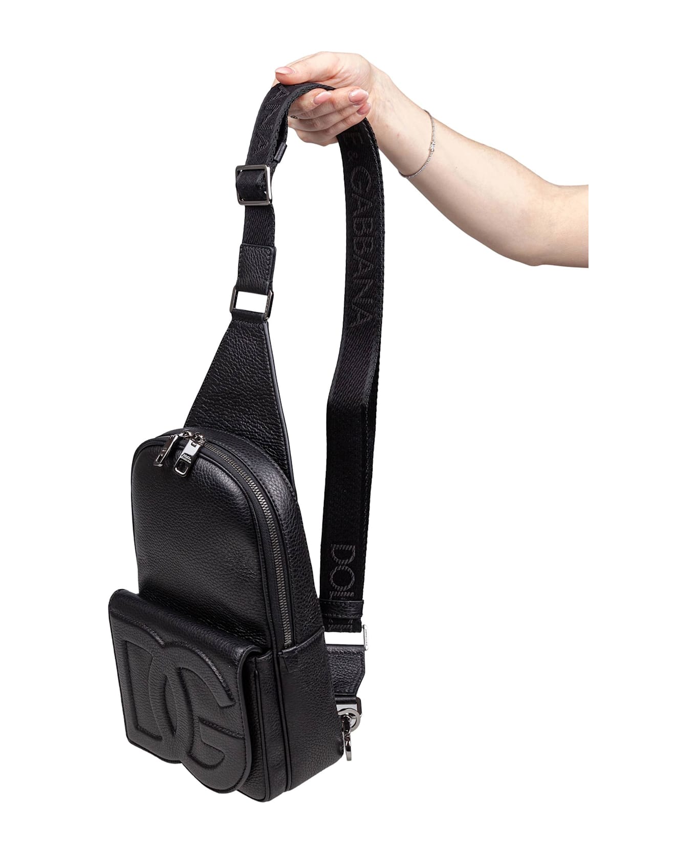 Dolce 
Gabbana Leather Backpack With Embossed Dg Logo - Black