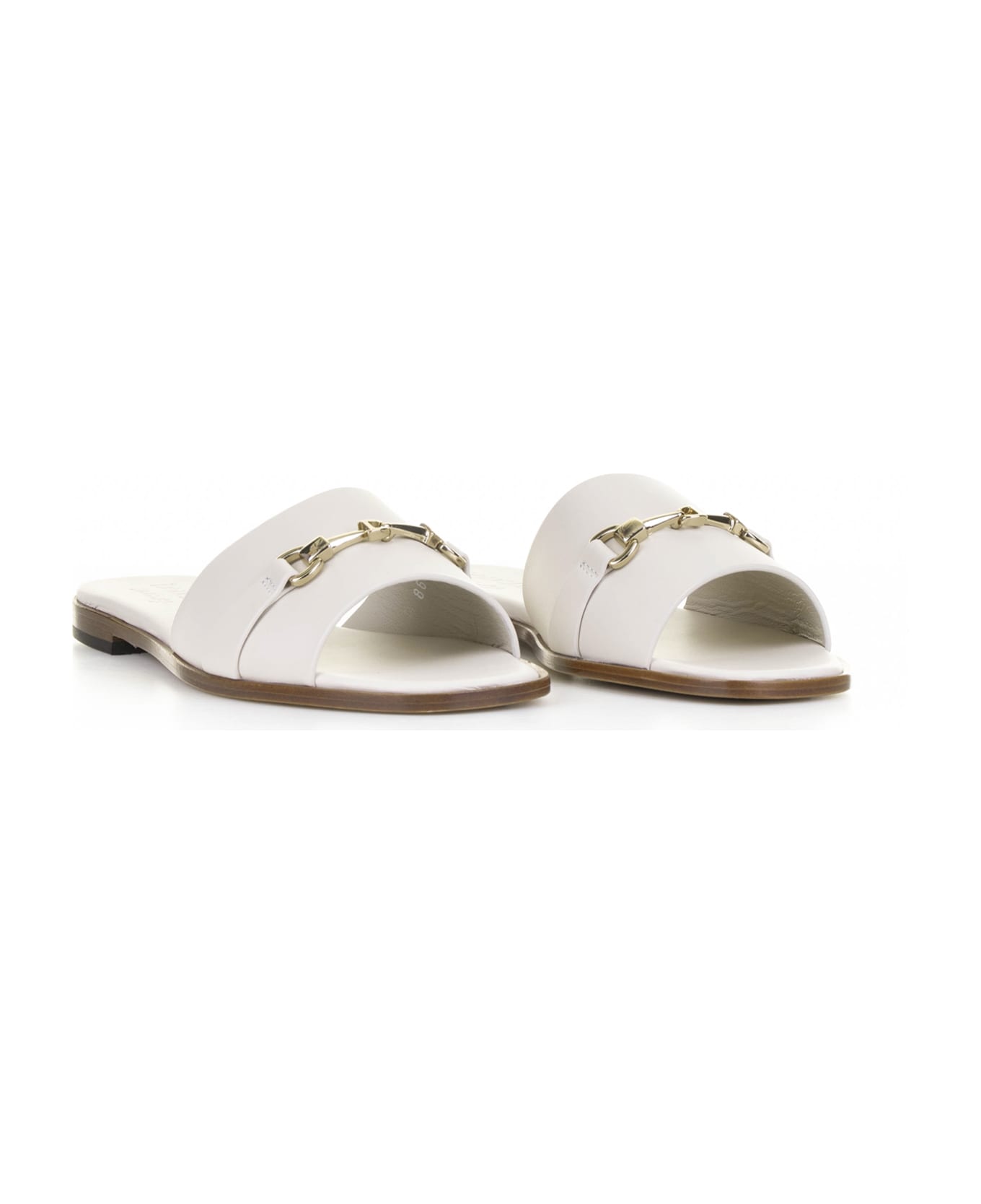 Doucal's White Leather Slipper With Horsebit - GESSO