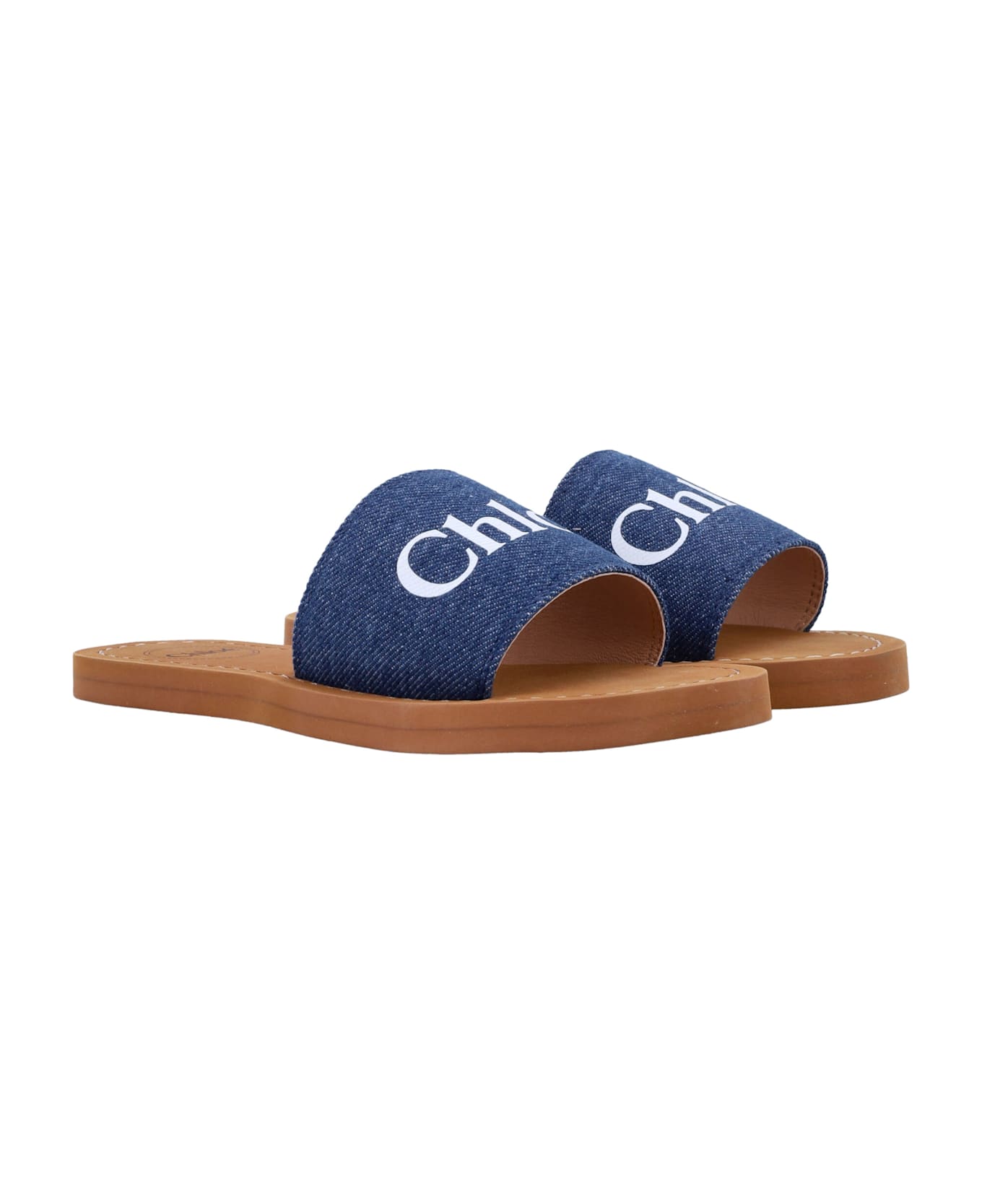 Chloé Kid - Logo Slides - DENIM BLUE