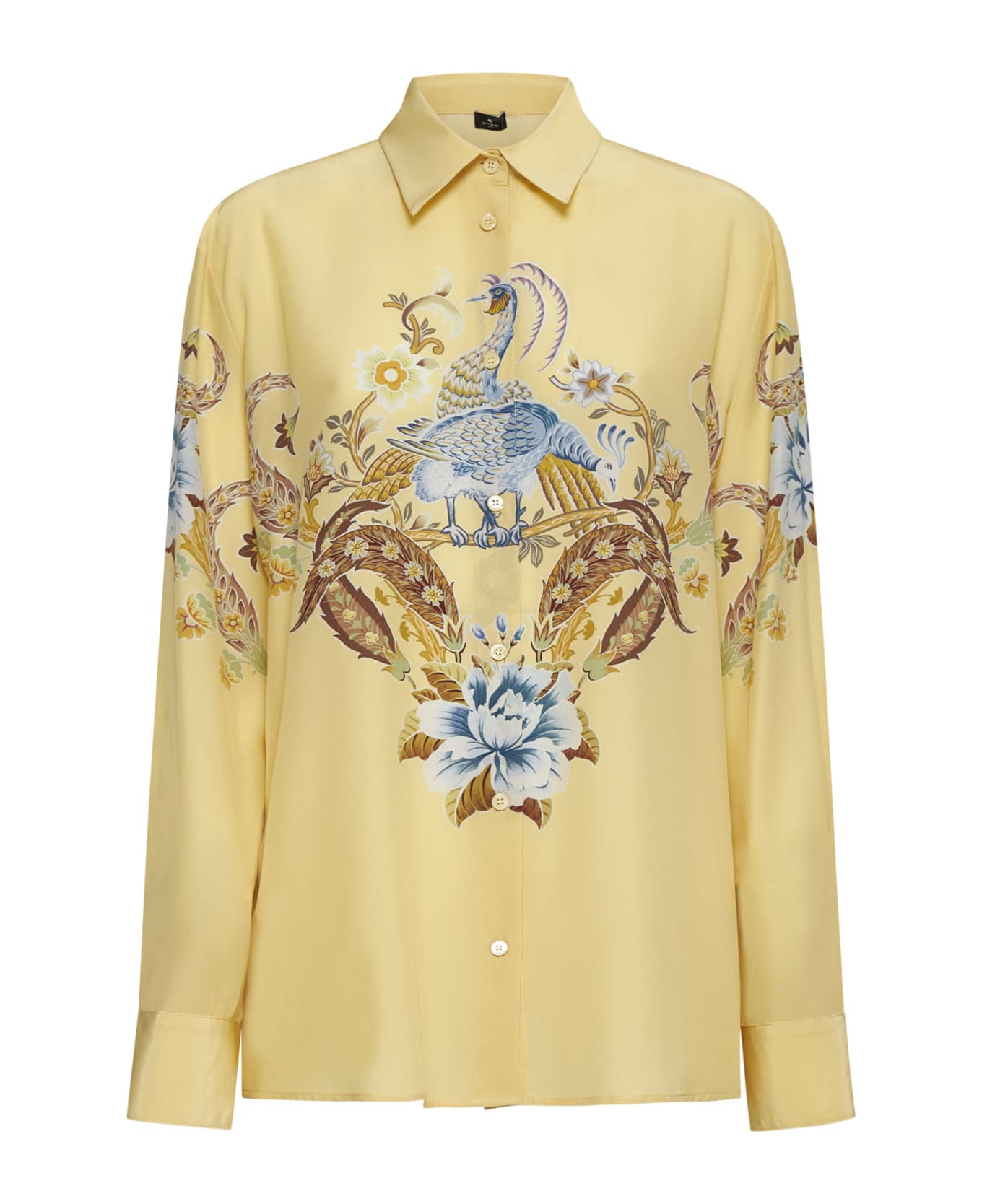 Etro Yellow Crepe De Chine Shirt With Print - Yellow