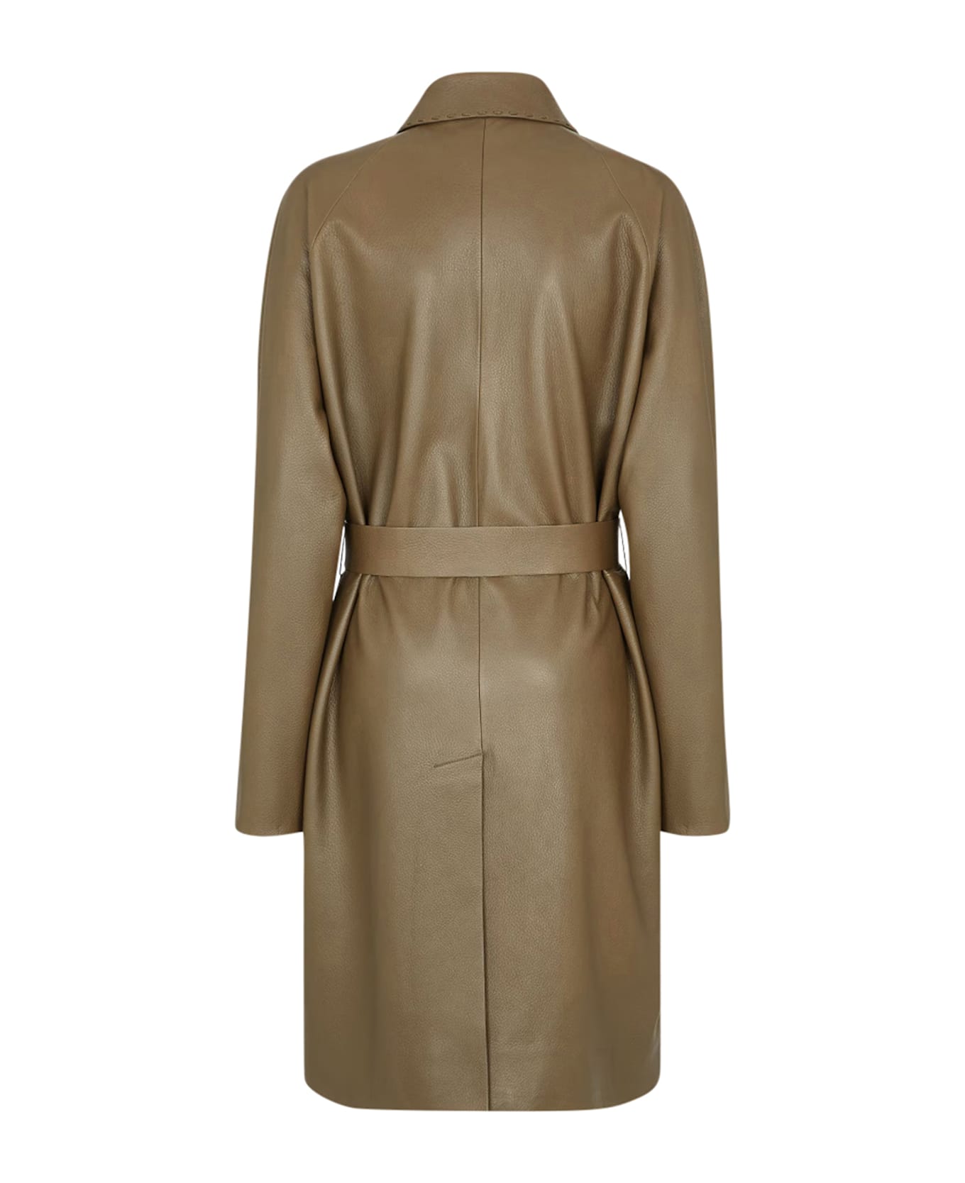 Fendi Green Leather Overcoat - Brown