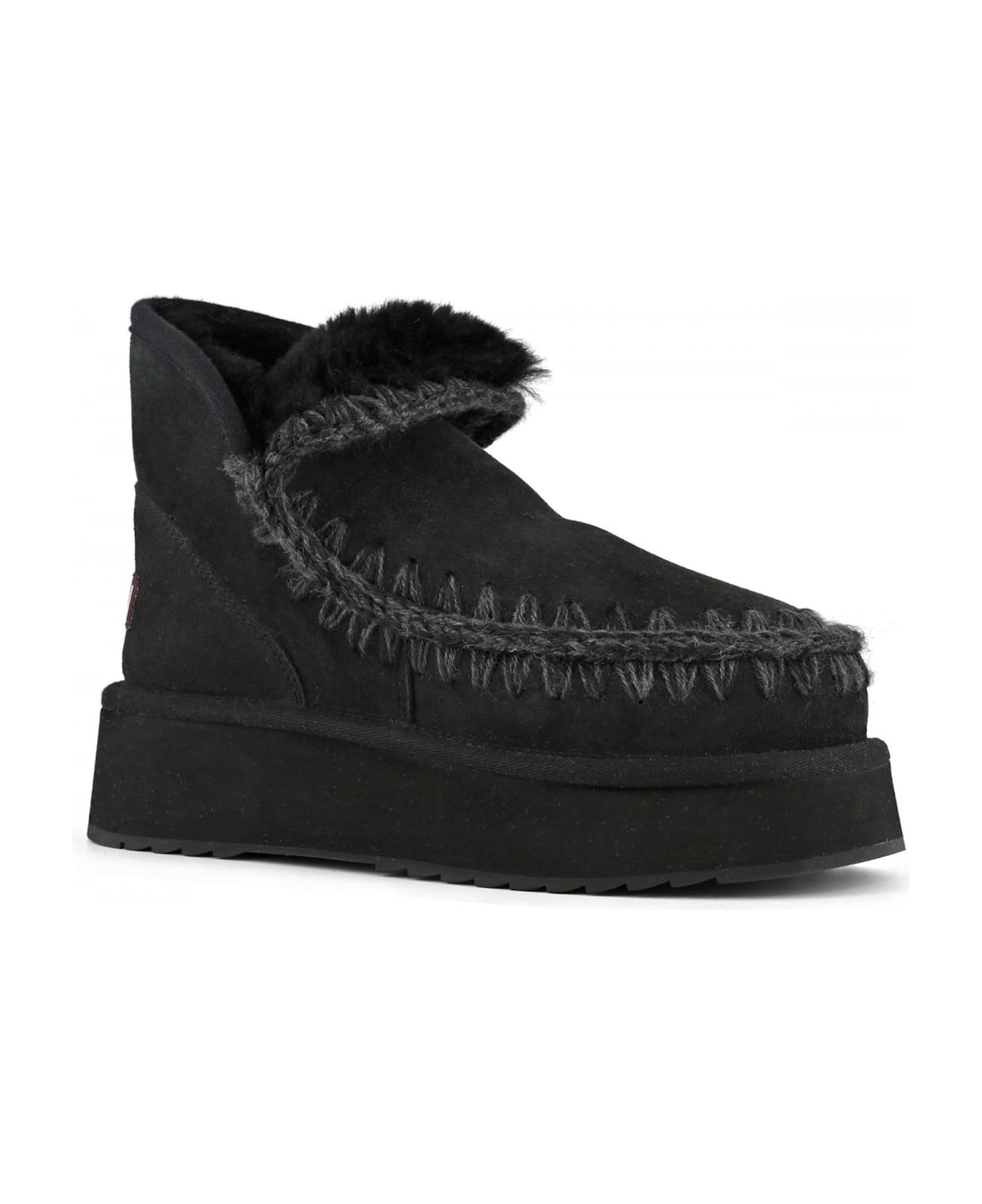 Mou Mini Eskimo Platform Boot In Black Suede - Black