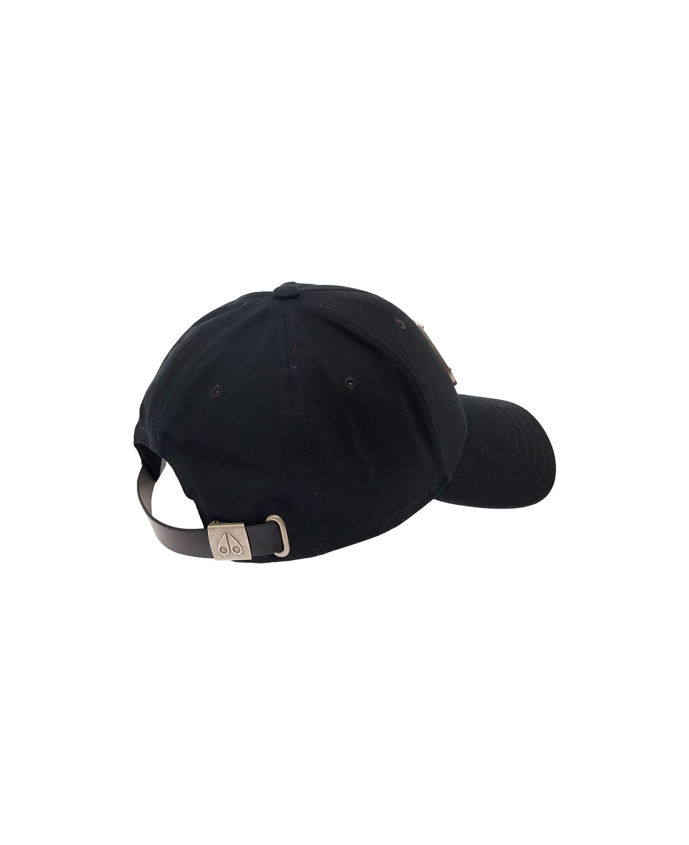 Moose Knuckles Black Baseball Cap With Metal Logo Patch In Cotton Man - Black