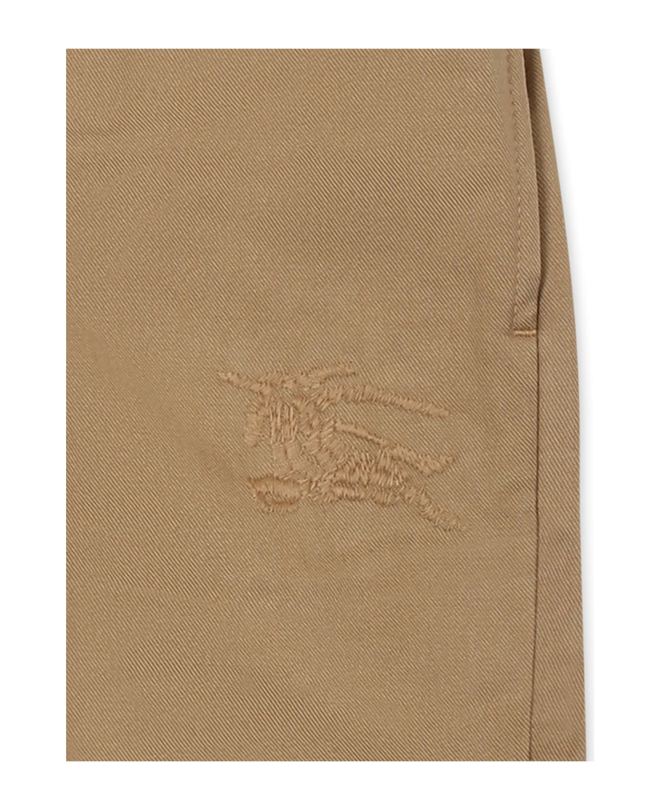 Burberry Beige Trousers For Baby Boy With Equestrian Knight Logo - Beige