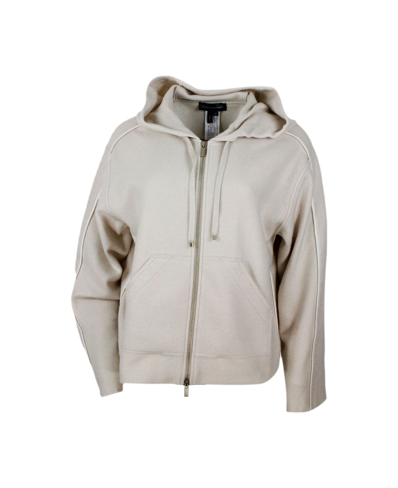 Lorena Antoniazzi Sweatshirt-style Hooded WIP With Drawstring And Zip Closure Made Of Wool, Cashmere And Silk - Beige
