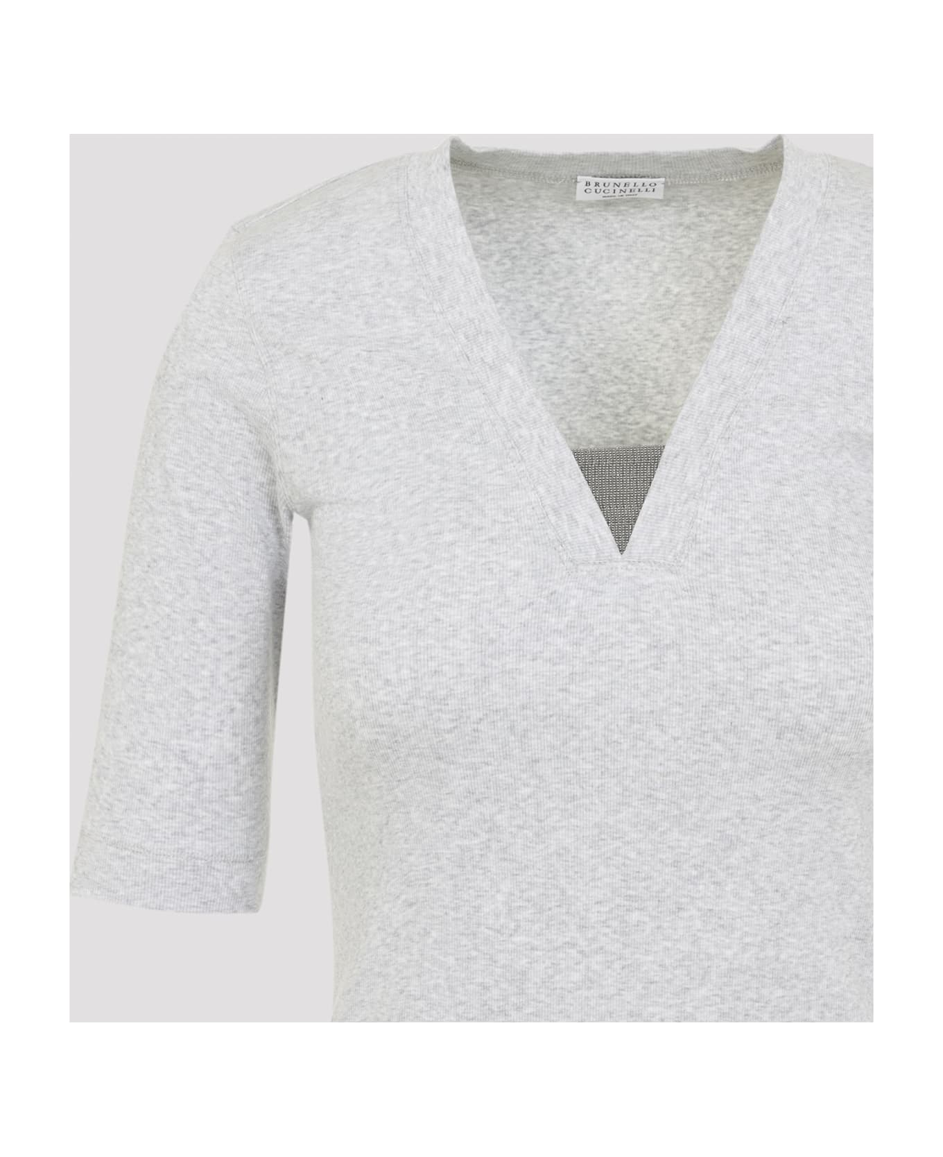 Brunello Cucinelli V-neck Ribbed T-shirt - Silver