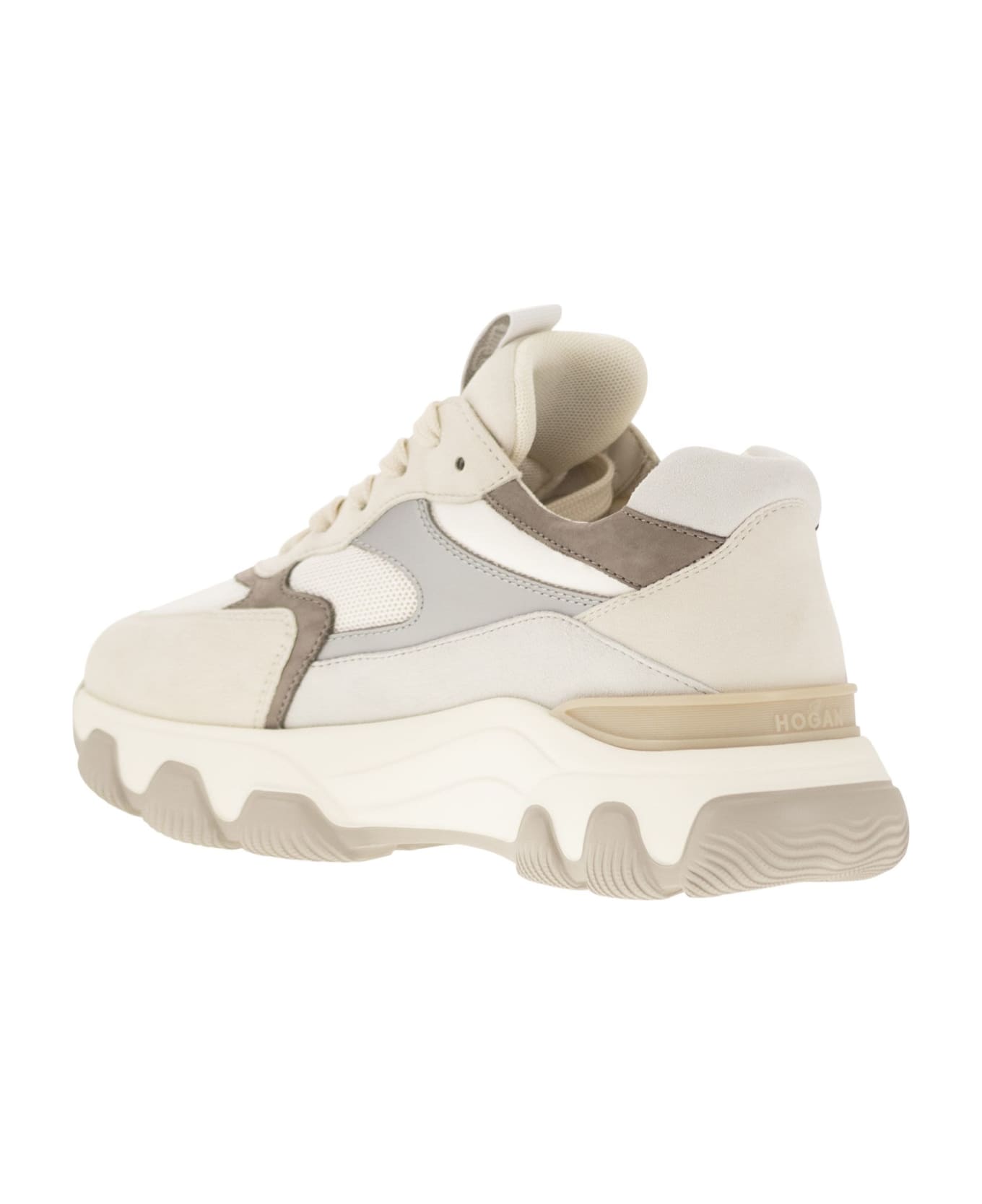 Hogan Hyperactive - Leather And Fabric Trainers - White/beige