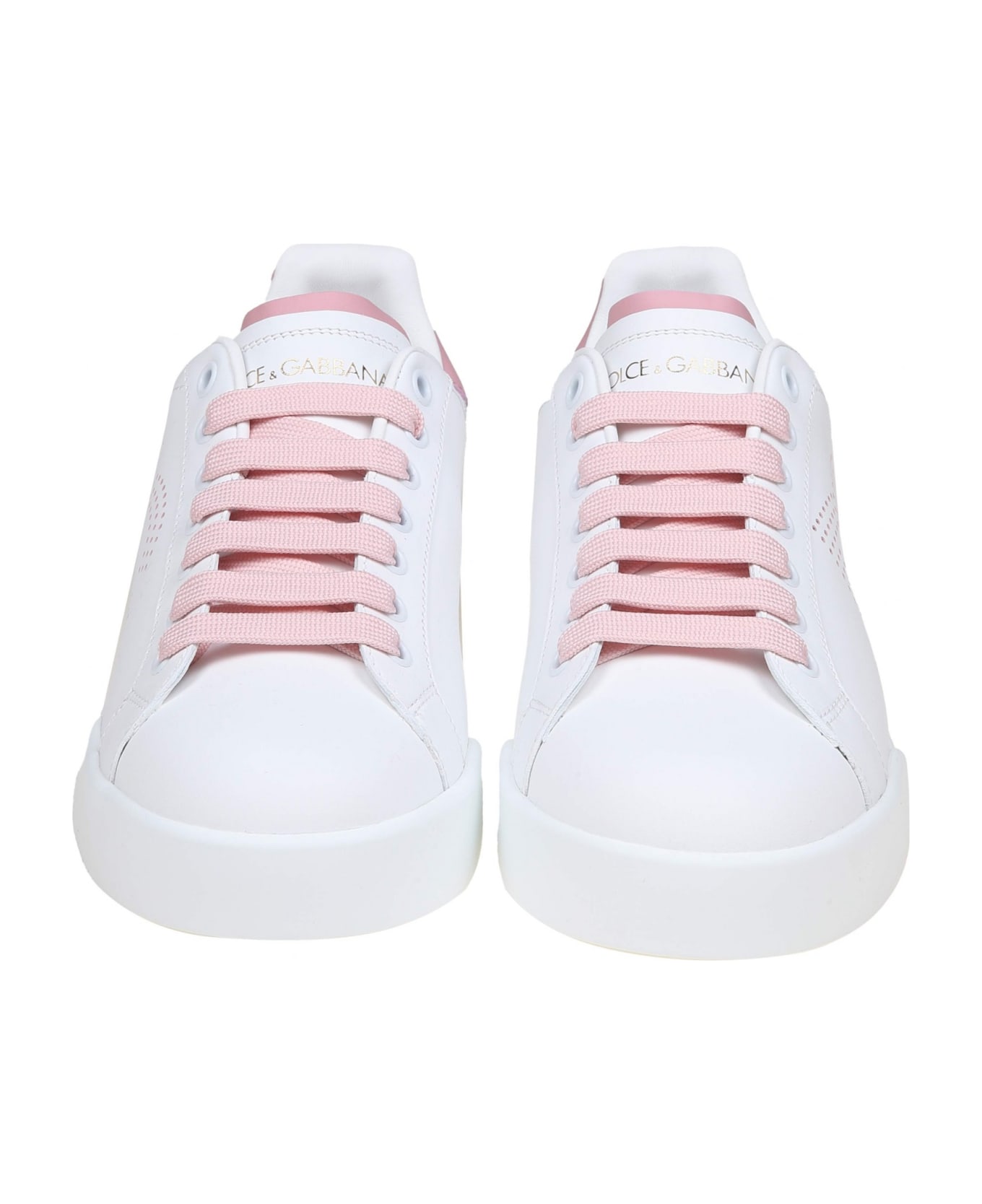 Dolce 
Gabbana Dolce E Gabbana Portofino Light Sneakers In White And Pink Leather - WHITE/PINK