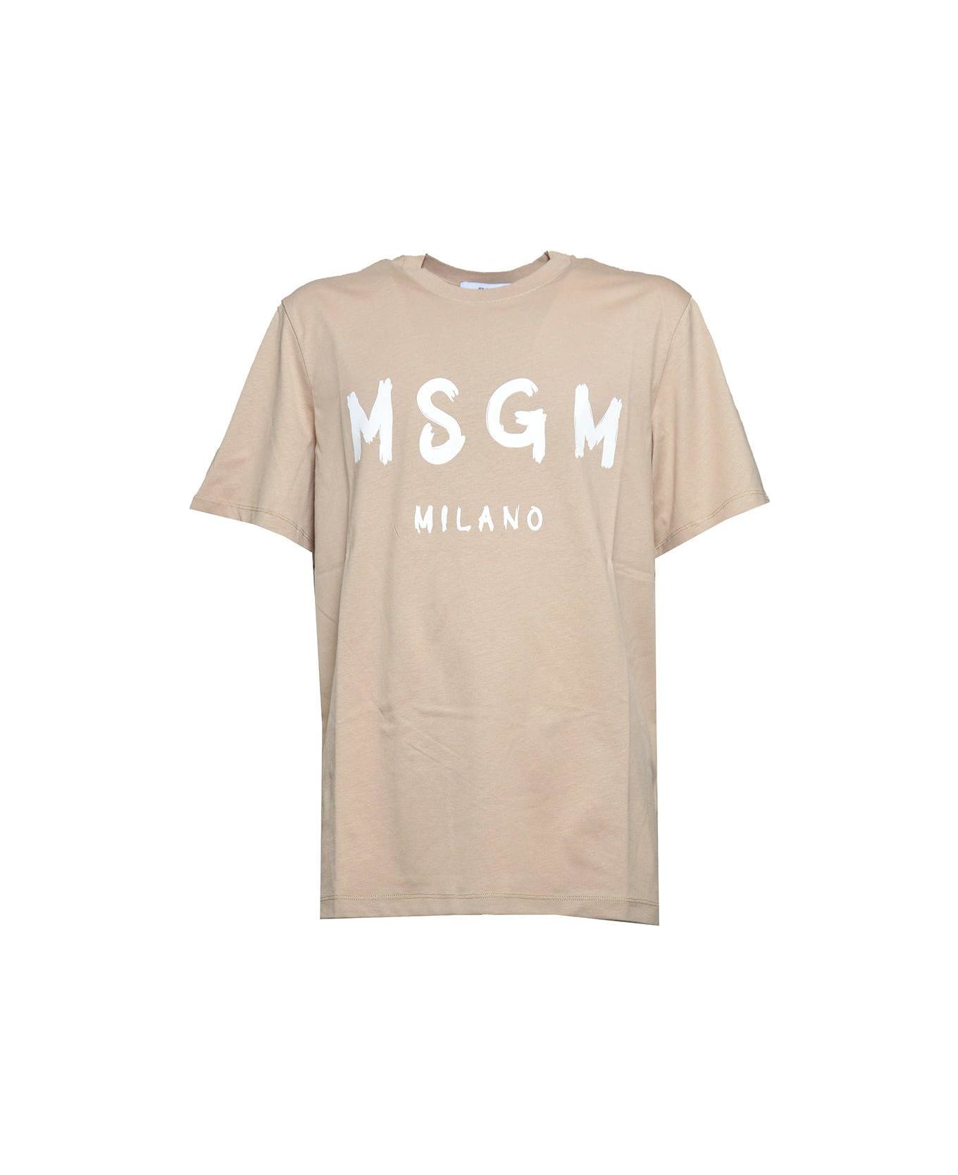 MSGM Logo-printed Crewneck T-shirt - Beige シャツ