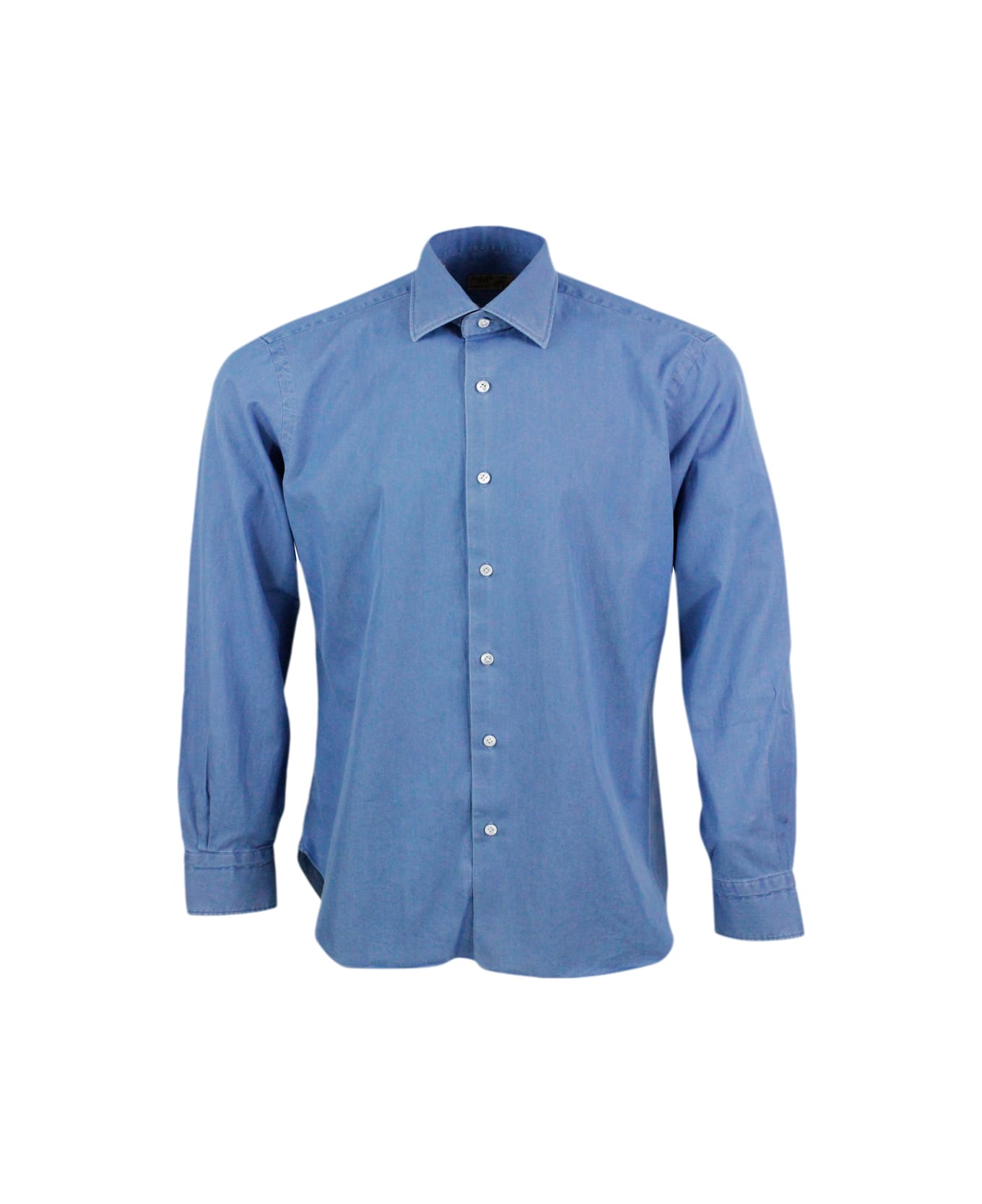Barba Napoli Dandylife Shirt In Light Denim With Hand-stitched Italian Collar And Mother-of-pearl Buttons - Denim