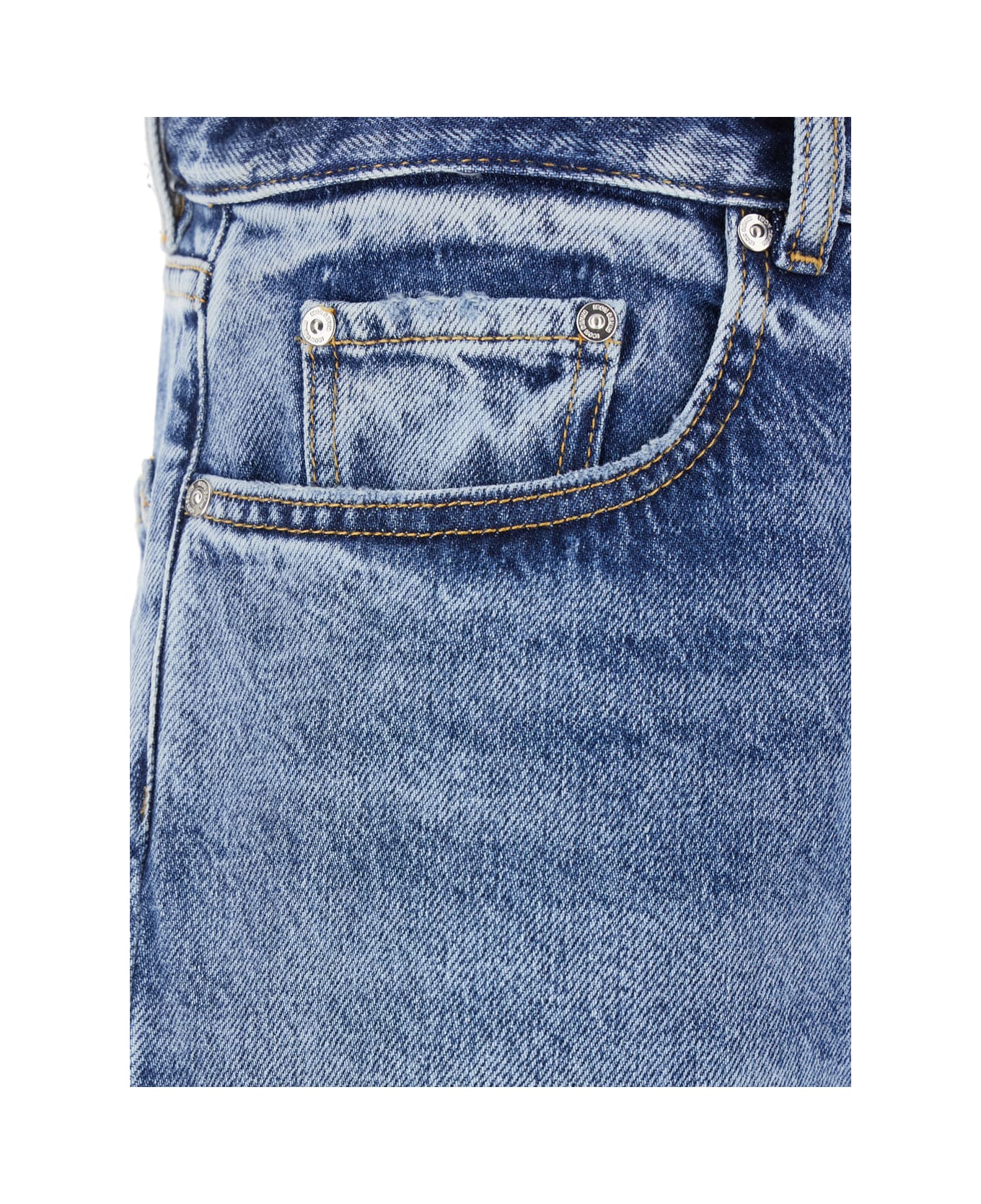 Icon Denim Light Blue Jeans With Belt Loops And Logo Patch On The Rear In Denim Man - Denim