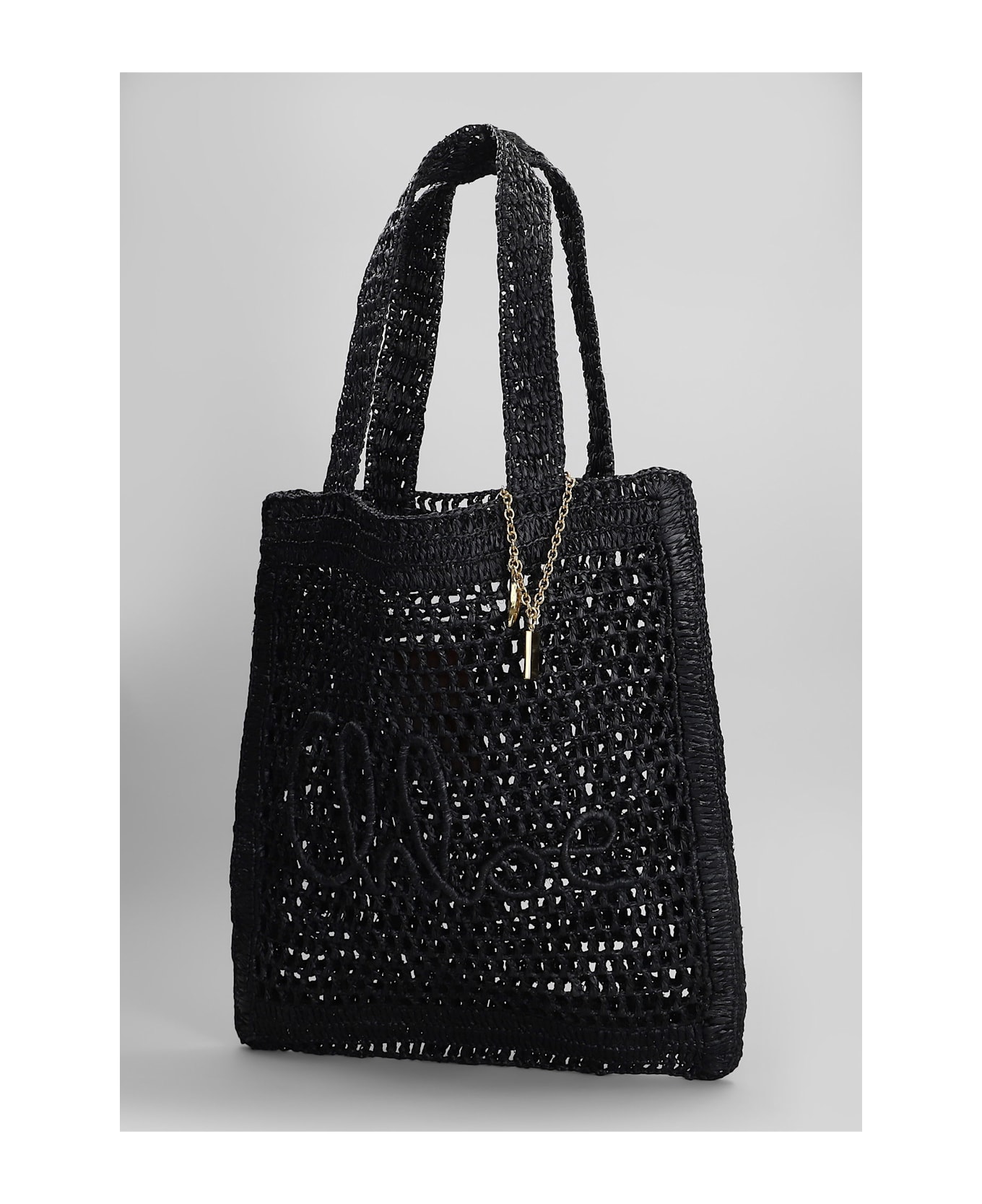 Chloé Summer Banana Tote In Black Raffia - black