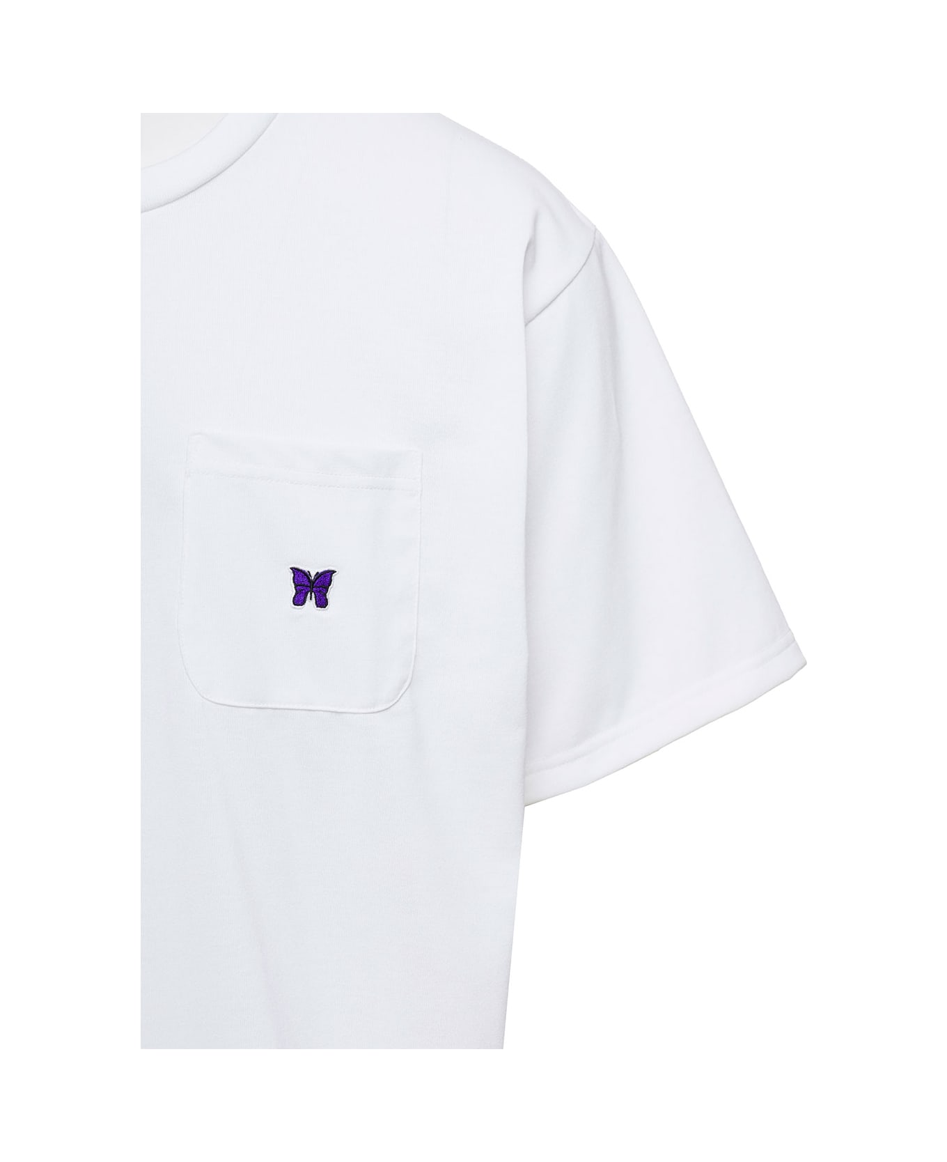 Needles Crewneck T-shirt With Front Pocket And Embroidered Logo In White Technical Fabric Man - White シャツ