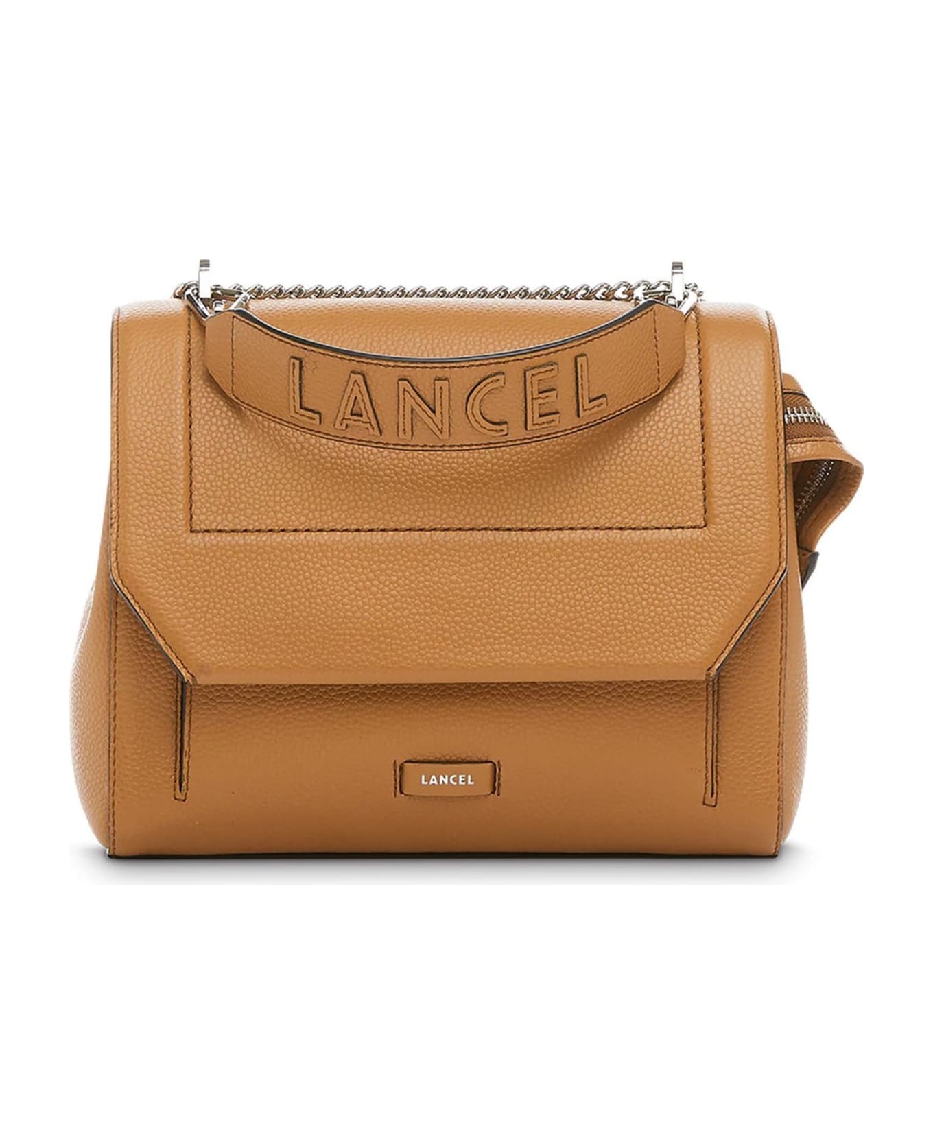 Lancel Camel Grained Leather Shoulder Bag - Beige