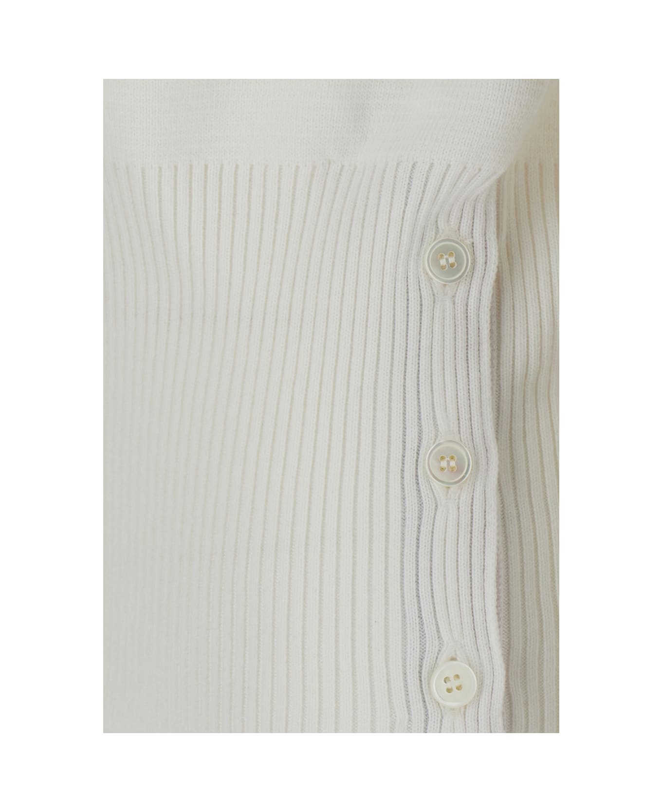 Thom Browne Milano Classic V Neck Cardigan W/ 4 Bar Stripe In Cotton Crepe - White