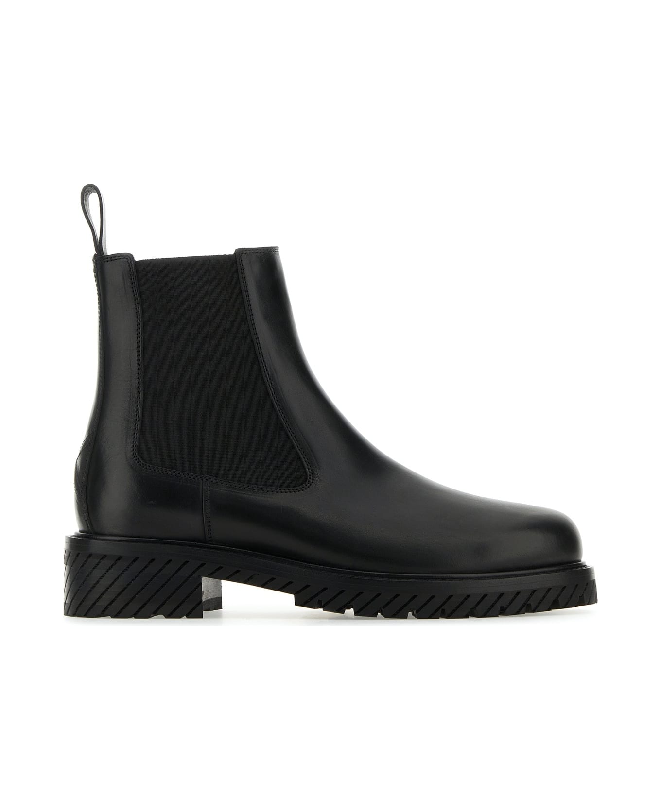 Off-White Black Leather Combat Ankle Boots - BLACKBLAC