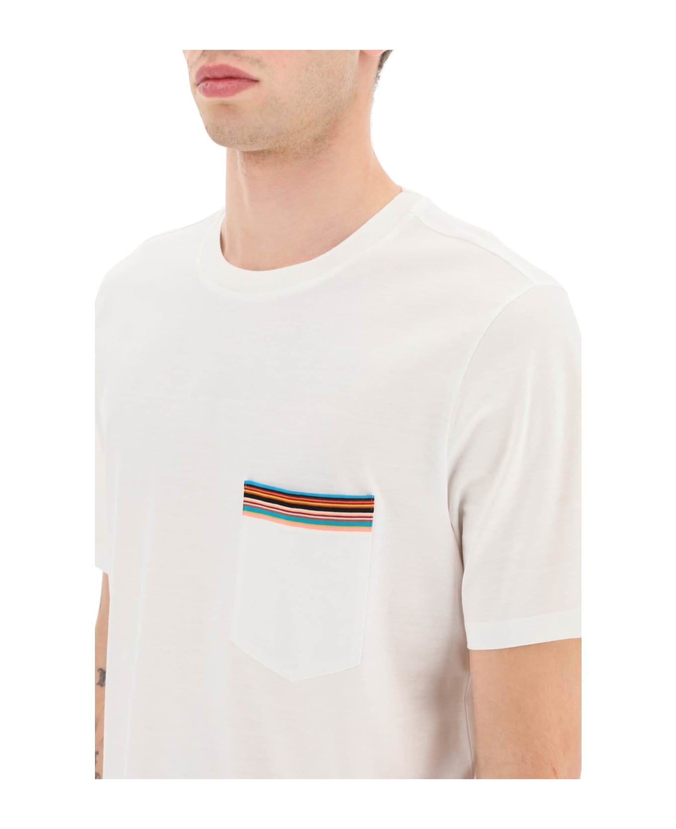 Paul Smith Signature Stripe Pocket T-shirt - WHITE (White) シャツ