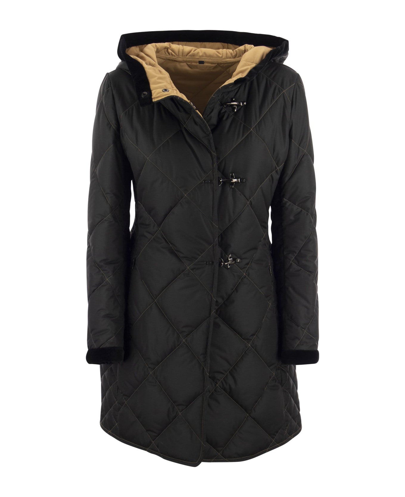 Fay Virginia Quilted Coat With Hood - Navy