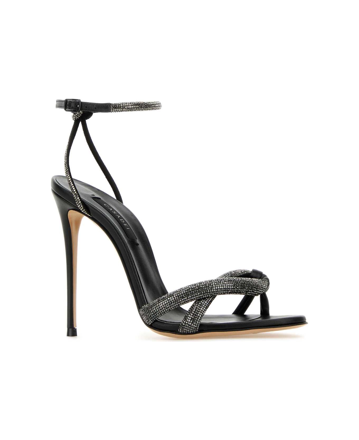 Casadei Black Leather Taylor Sandals - NERO