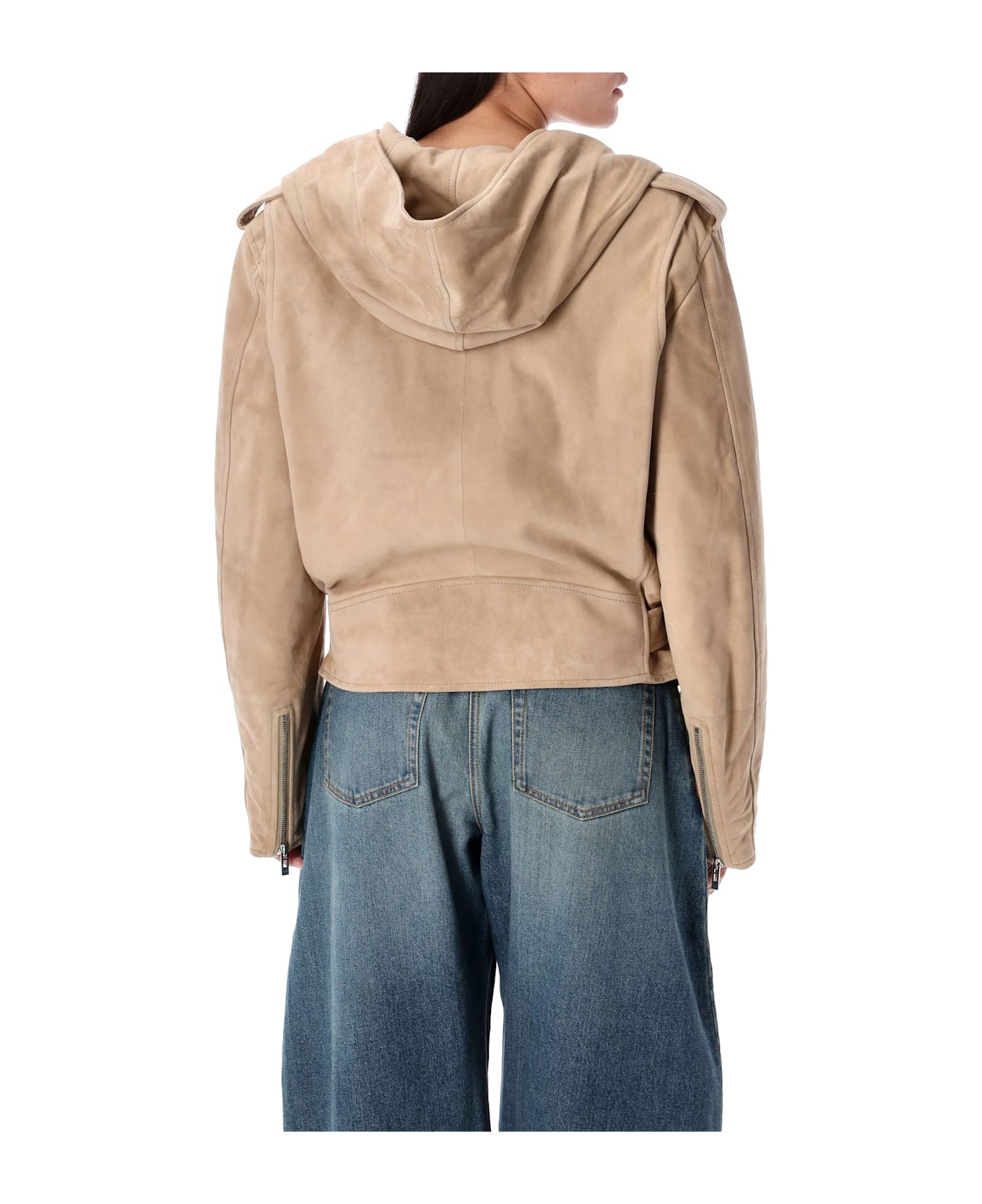 Alaia Suede Hooded Biker Jacket - BEIGE CLAIR