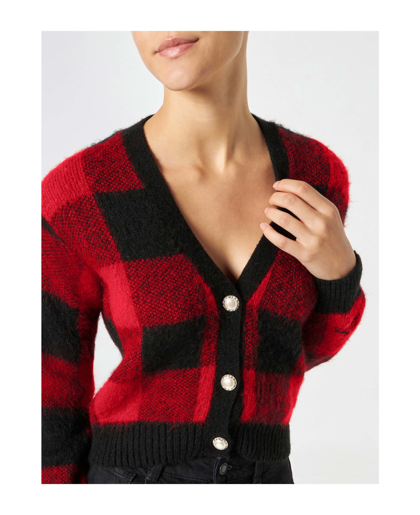 MC2 Saint Barth Woman Short Cardigan With Jewel Buttons And Tartan Print - unknown