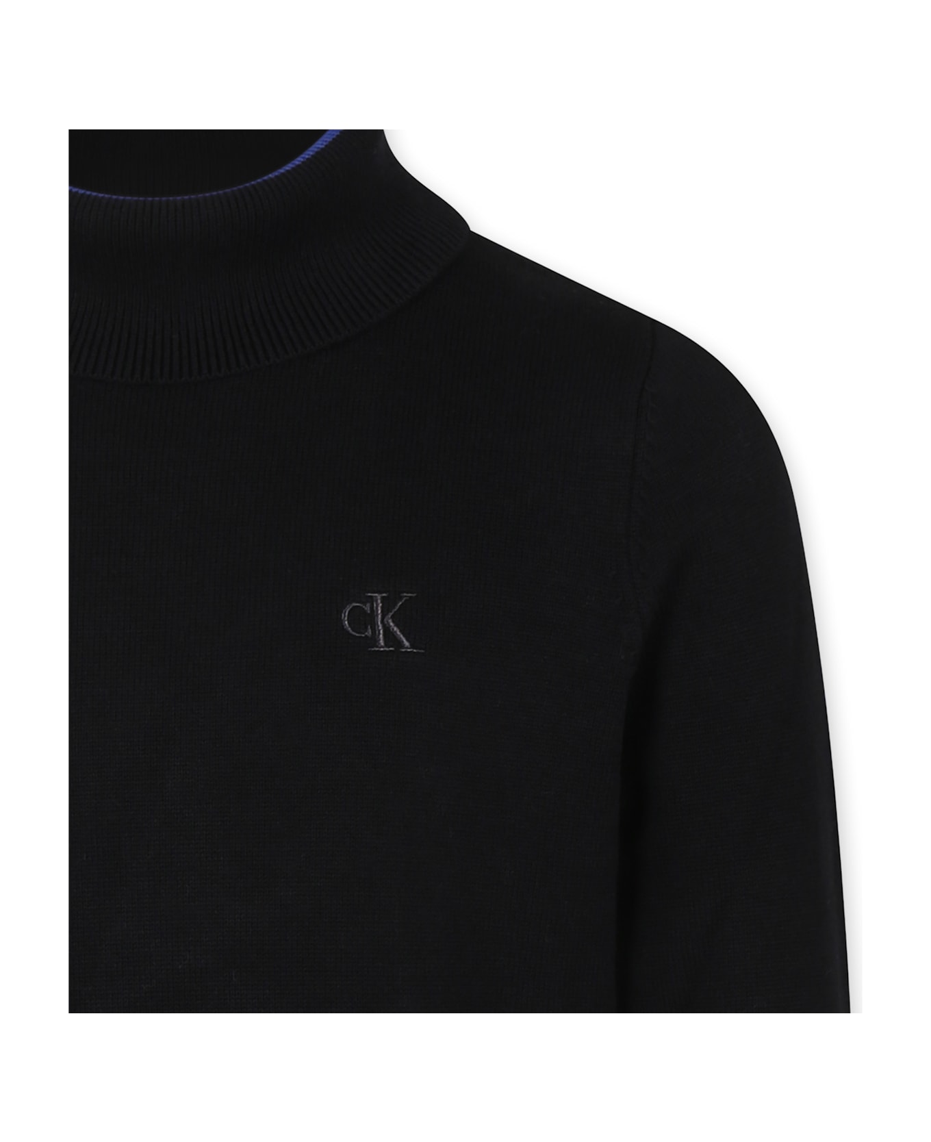 Calvin Klein Black Cotton Turtleneck For Boy With Logo - Black