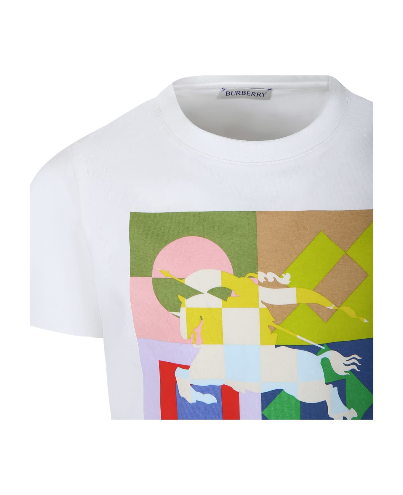 Burberry White T-shirt For Boy With Print And Equestrian Knight - White Tシャツ＆ポロシャツ