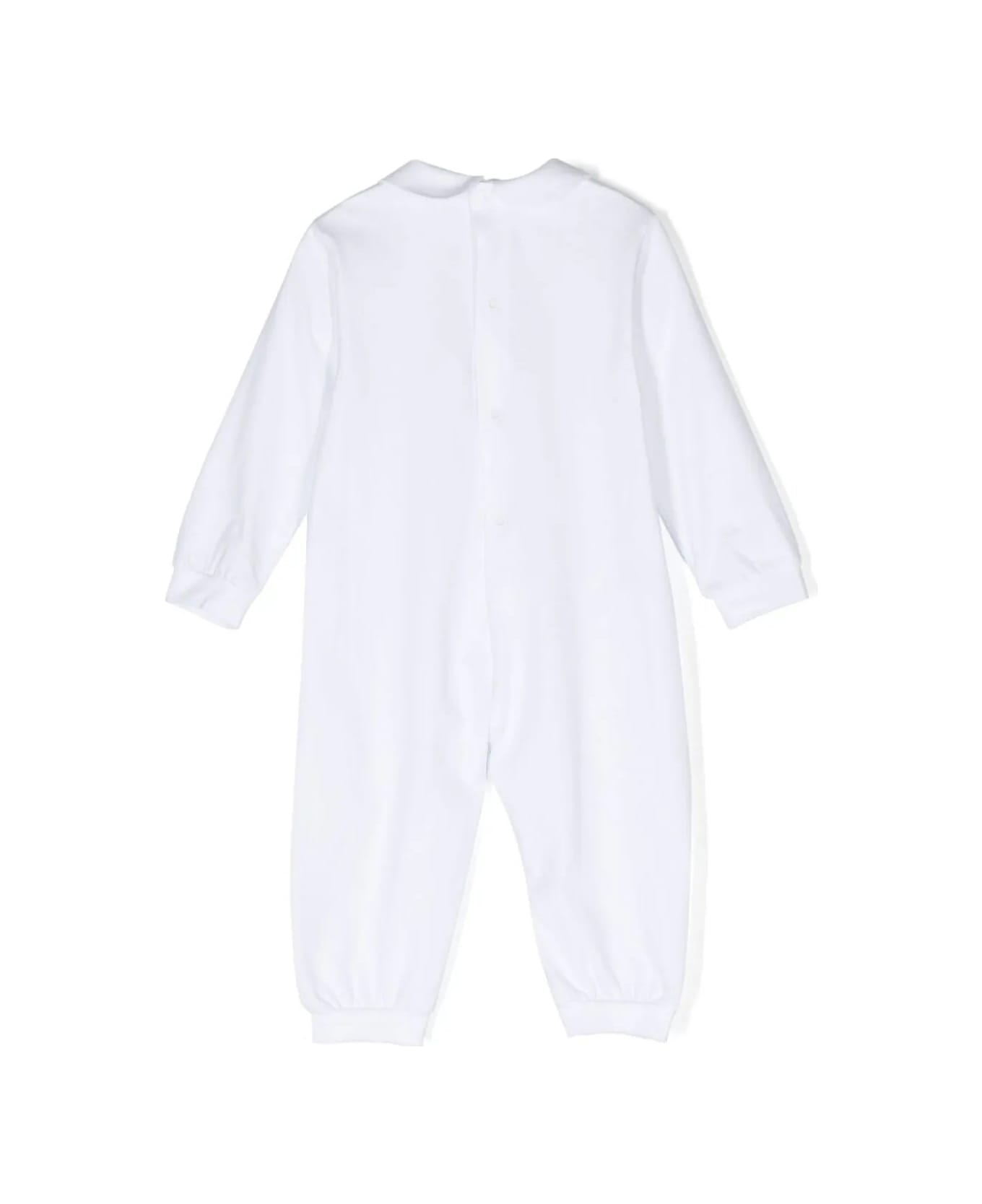 Il Gufo White Stretch Jersey Playsuit With Rabbit Motif - White ボディスーツ＆セットアップ