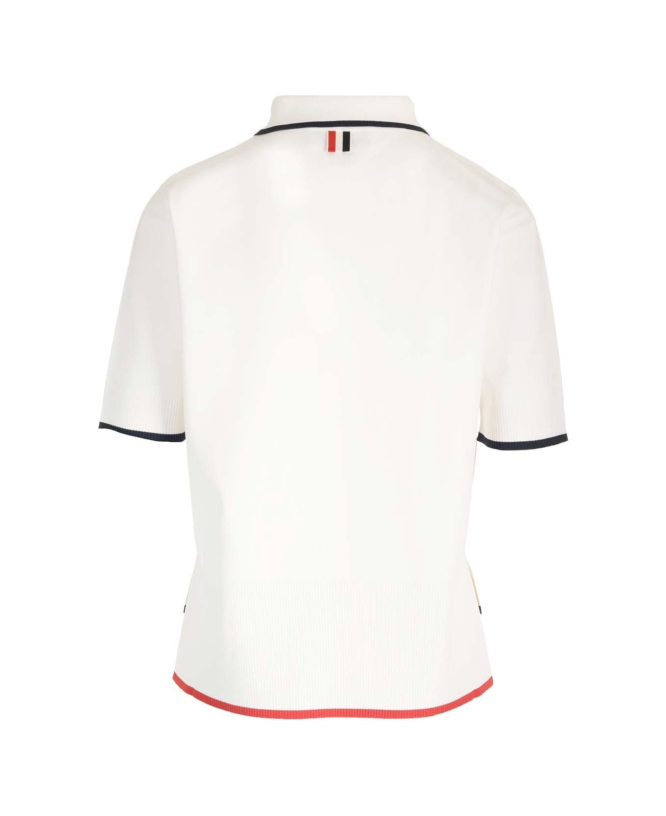Thom Browne Rib-stitch Short-sleeved Polo Shirt - White