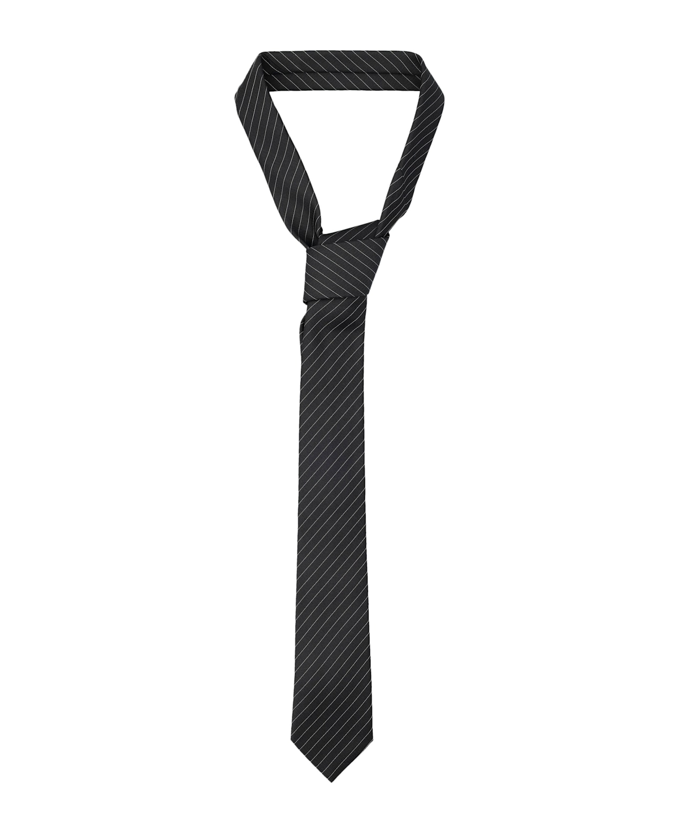 Saint Laurent Striped Tie - BLACK IVORY